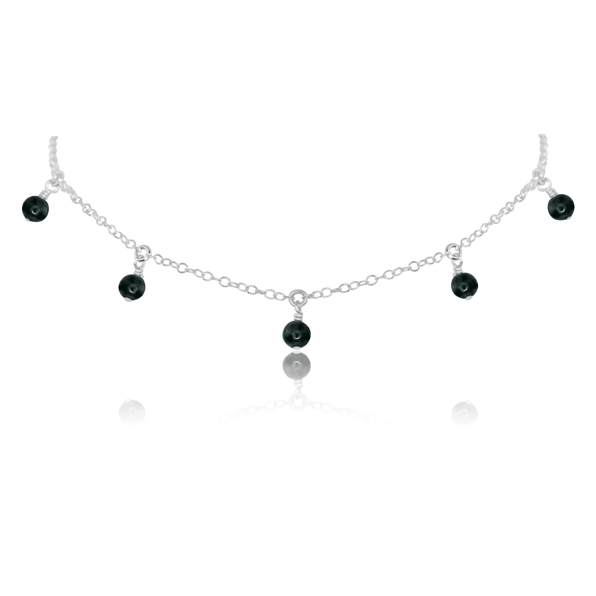 Black Tourmaline Bead Drop Choker - Black Tourmaline Bead Drop Choker - Sterling Silver - Luna Tide Handmade Crystal Jewellery