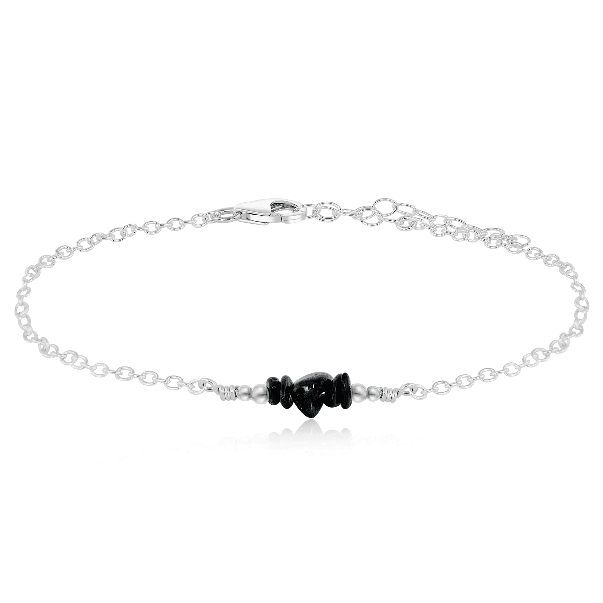 Black Tourmaline Chip Bead Bar Anklet - Black Tourmaline Chip Bead Bar Anklet - Sterling Silver - Luna Tide Handmade Crystal Jewellery