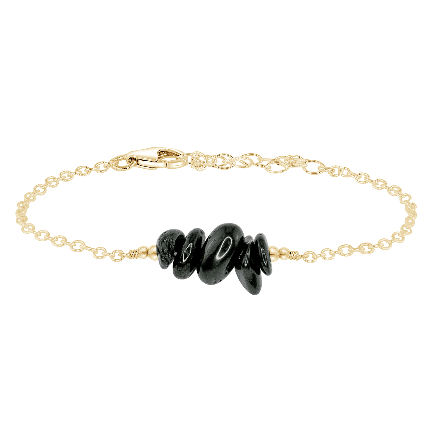 Black Tourmaline Chip Bead Bar Bracelet - Black Tourmaline Chip Bead Bar Bracelet - 14k Gold Fill - Luna Tide Handmade Crystal Jewellery