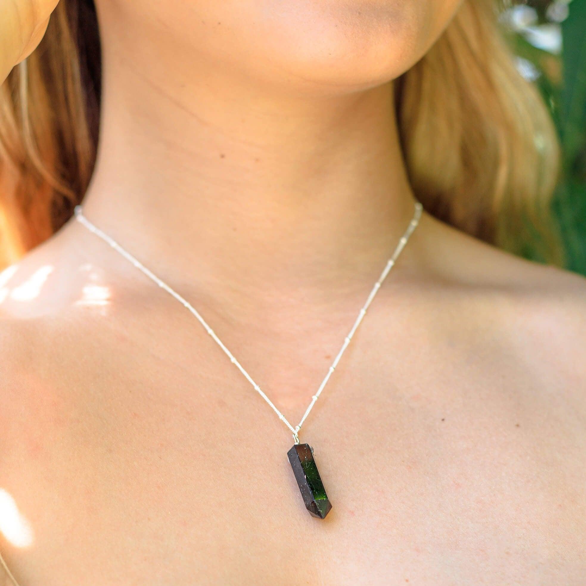 Black Tourmaline Gemstone Generator Tower Point Pendant Necklace - Black Tourmaline Gemstone Generator Tower Point Pendant Necklace - 14k Gold Fill / Satellite - Luna Tide Handmade Crystal Jewellery