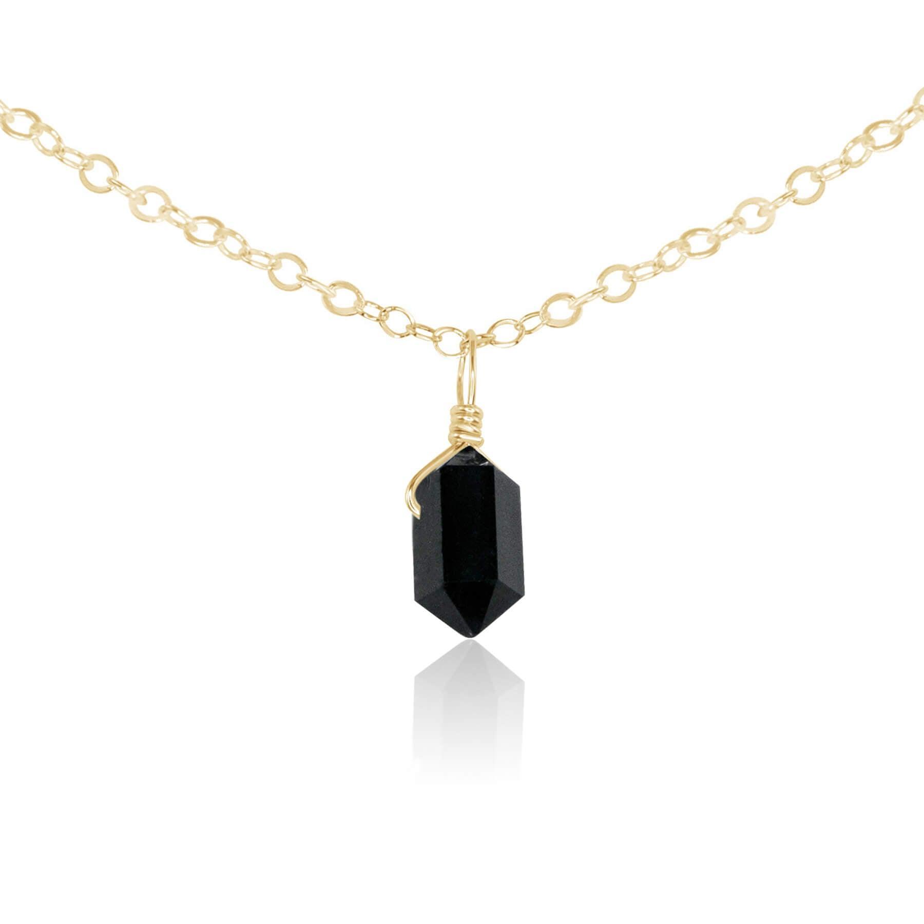 Black Tourmaline Mini Double Terminated Crystal Point Pendant Choker Necklace - Black Tourmaline Mini Double Terminated Crystal Point Pendant Choker Necklace - 14k Gold Fill / Cable - Luna Tide Handmade Crystal Jewellery