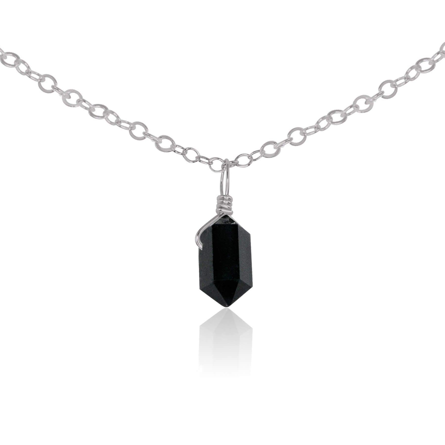 Black Tourmaline Mini Double Terminated Crystal Point Pendant Choker Necklace - Black Tourmaline Mini Double Terminated Crystal Point Pendant Choker Necklace - Stainless Steel / Cable - Luna Tide Handmade Crystal Jewellery