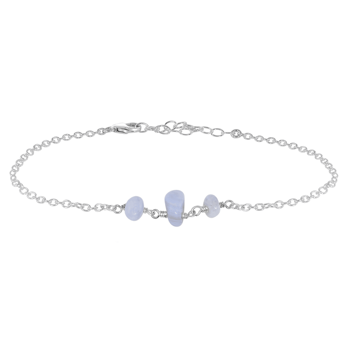 Blue Lace Agate Beaded Chain Anklet - Blue Lace Agate Beaded Chain Anklet - Sterling Silver - Luna Tide Handmade Crystal Jewellery