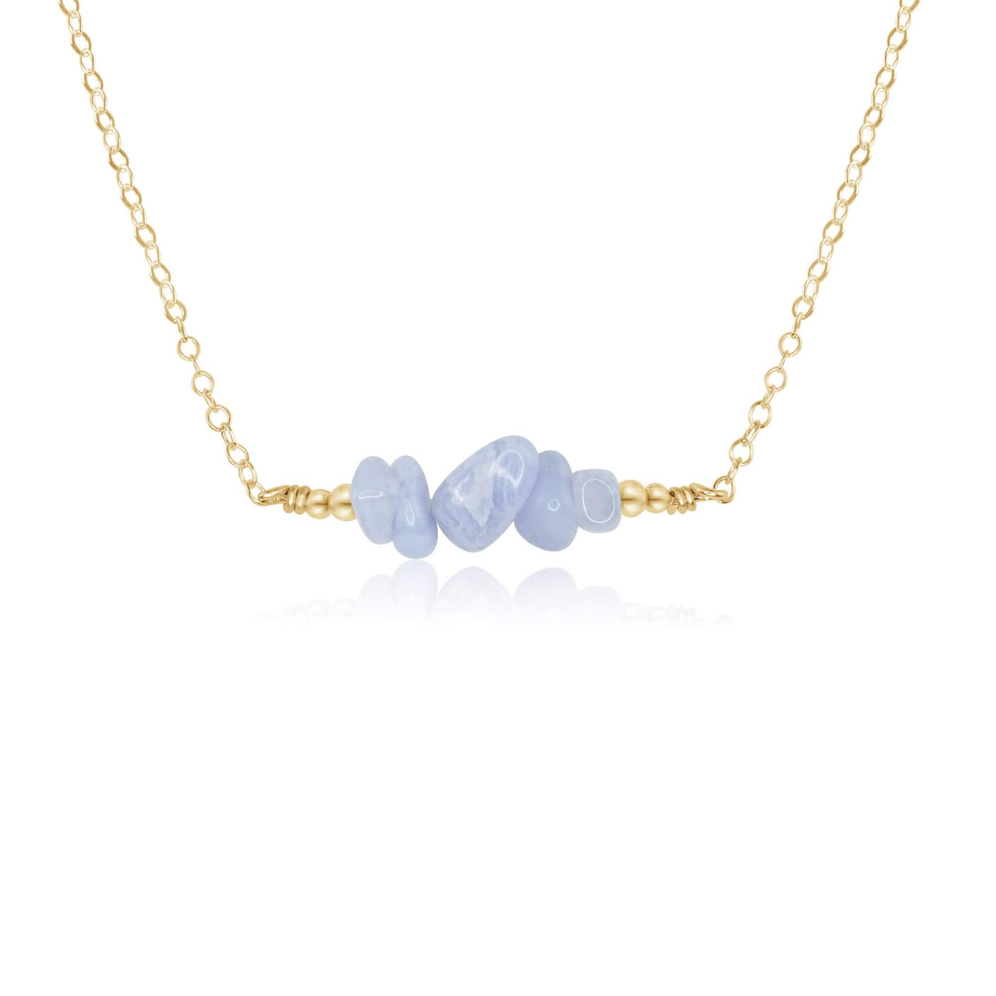 Blue Lace Agate Chip Bead Bar Necklace - Blue Lace Agate Chip Bead Bar Necklace - 14k Gold Fill - Luna Tide Handmade Crystal Jewellery