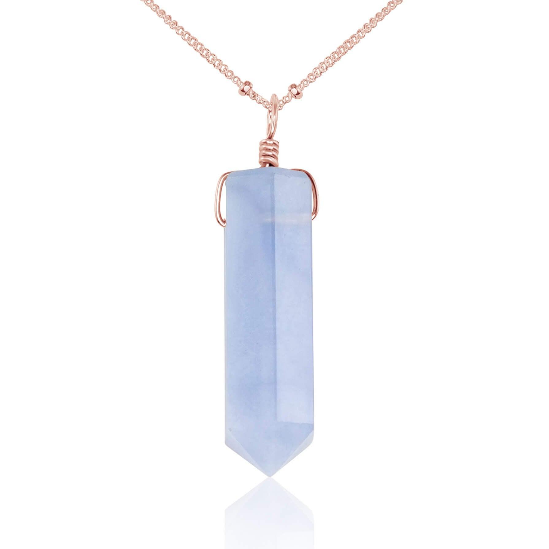 Blue Lace Agate Gemstone Generator Tower Point Pendant Necklace - Blue Lace Agate Gemstone Generator Tower Point Pendant Necklace - 14k Rose Gold Fill / Satellite - Luna Tide Handmade Crystal Jewellery