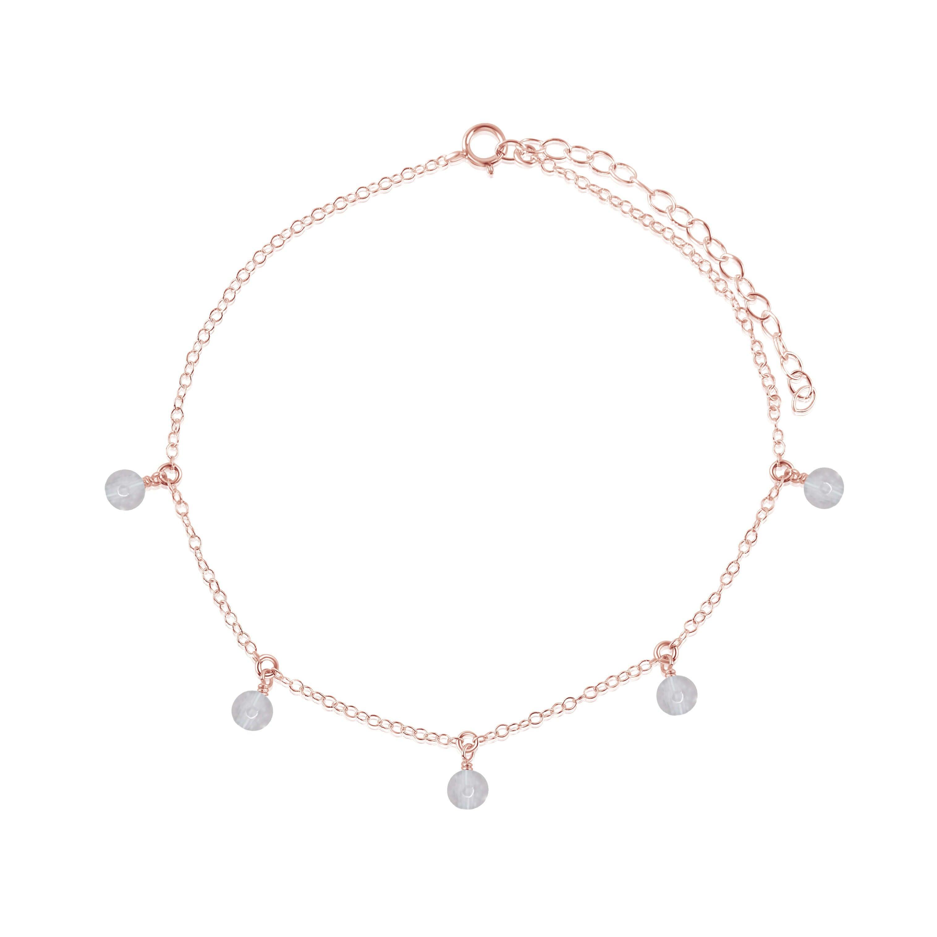 Boho Crystal Quartz Gemstone Bead Drop Anklet - Boho Crystal Quartz Gemstone Bead Drop Anklet - 14k Rose Gold Fill - Luna Tide Handmade Crystal Jewellery