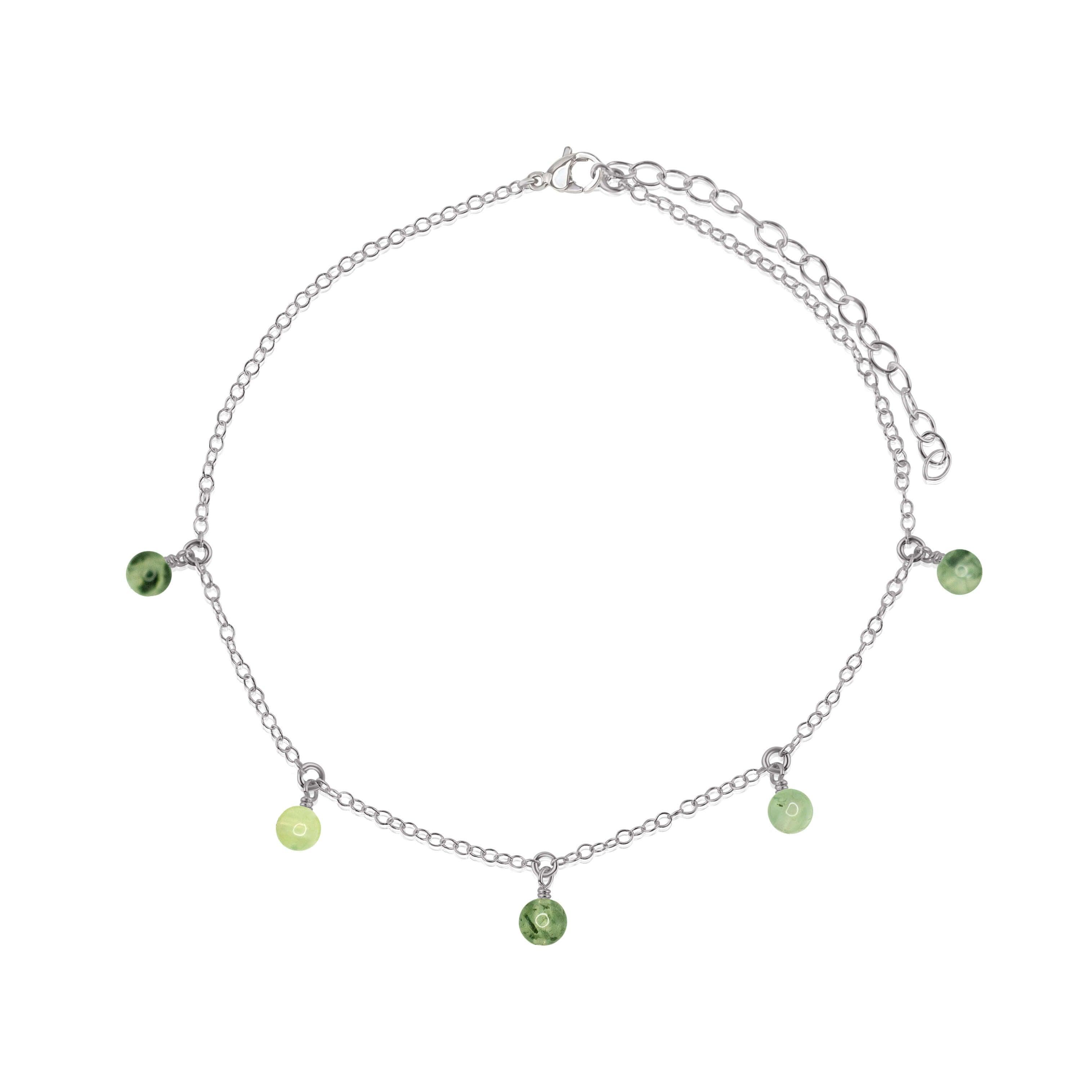 Boho Green Prehnite Gemstone Bead Drop Anklet - Boho Green Prehnite Gemstone Bead Drop Anklet - Stainless Steel - Luna Tide Handmade Crystal Jewellery