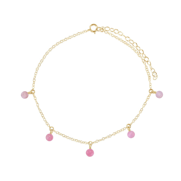 Boho Pink Peruvian Opal Gemstone Bead Drop Anklet - Boho Pink Peruvian Opal Gemstone Bead Drop Anklet - 14k Gold Fill - Luna Tide Handmade Crystal Jewellery