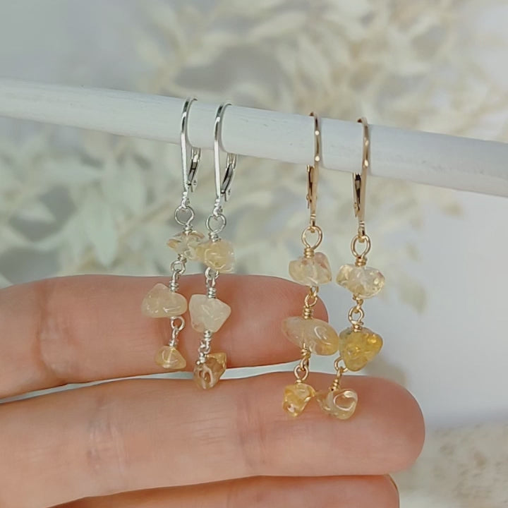 Citrine Crystal Beaded Chain Dangle Leverback Earrings