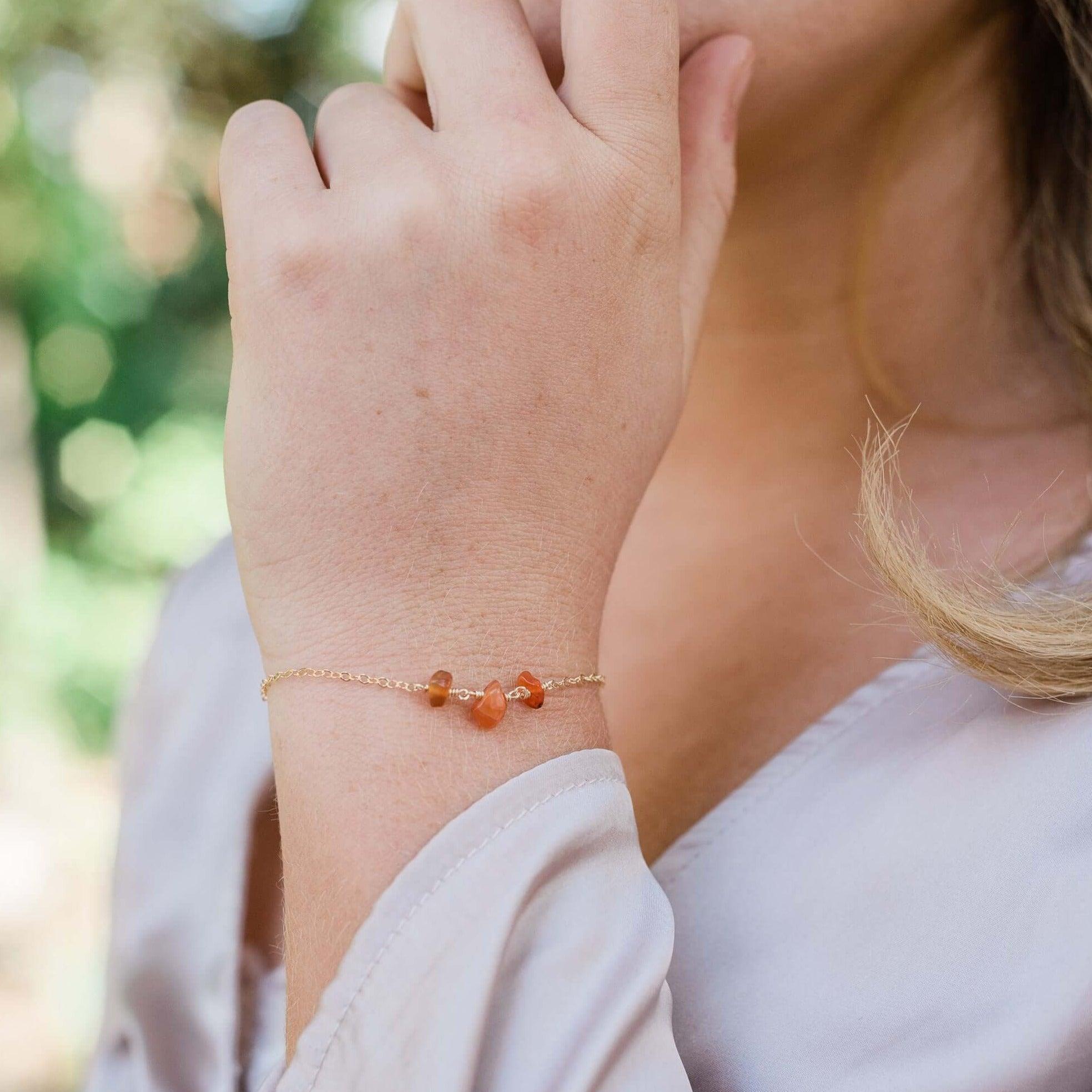 Carnelian Beaded Chain Bracelet - Carnelian Beaded Chain Bracelet - Sterling Silver - Luna Tide Handmade Crystal Jewellery