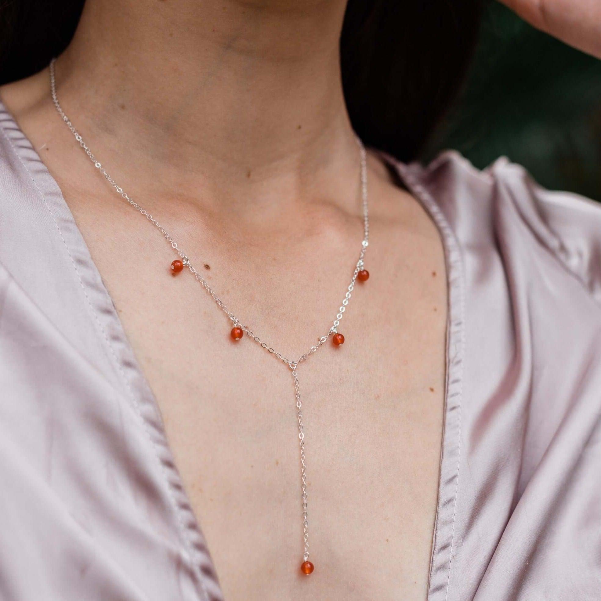 Carnelian Boho Lariat Necklace - Carnelian Boho Lariat Necklace - 14k Gold Fill - Luna Tide Handmade Crystal Jewellery
