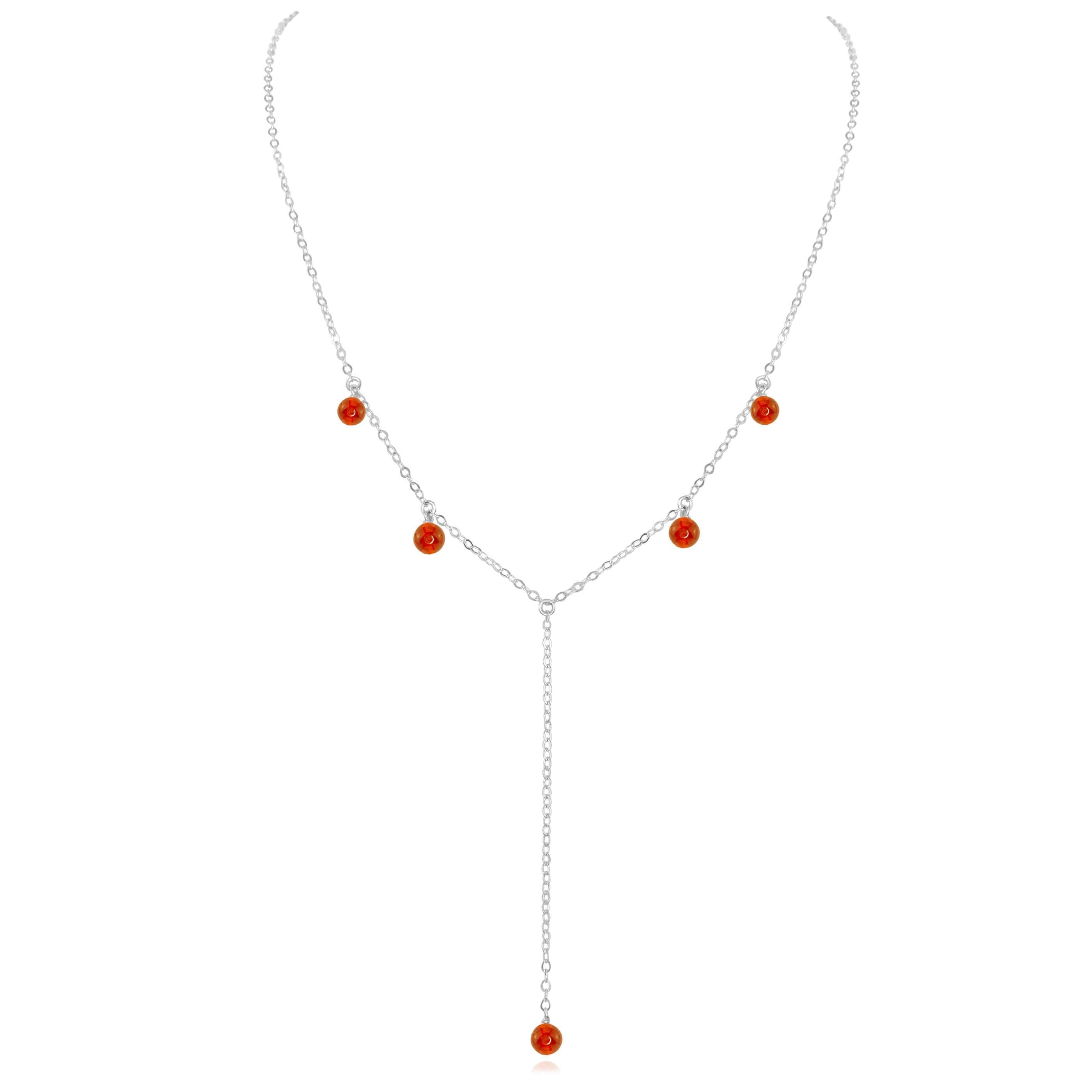 Carnelian Boho Lariat Necklace - Carnelian Boho Lariat Necklace - Sterling Silver - Luna Tide Handmade Crystal Jewellery
