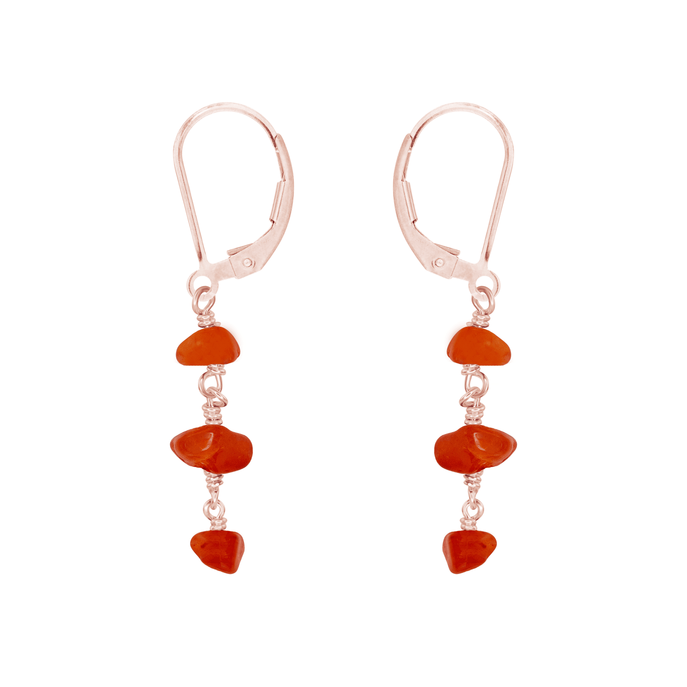 Carnelian Crystal Beaded Chain Dangle Leverback Earrings - Carnelian Crystal Beaded Chain Dangle Leverback Earrings - 14k Rose Gold Fill - Luna Tide Handmade Crystal Jewellery