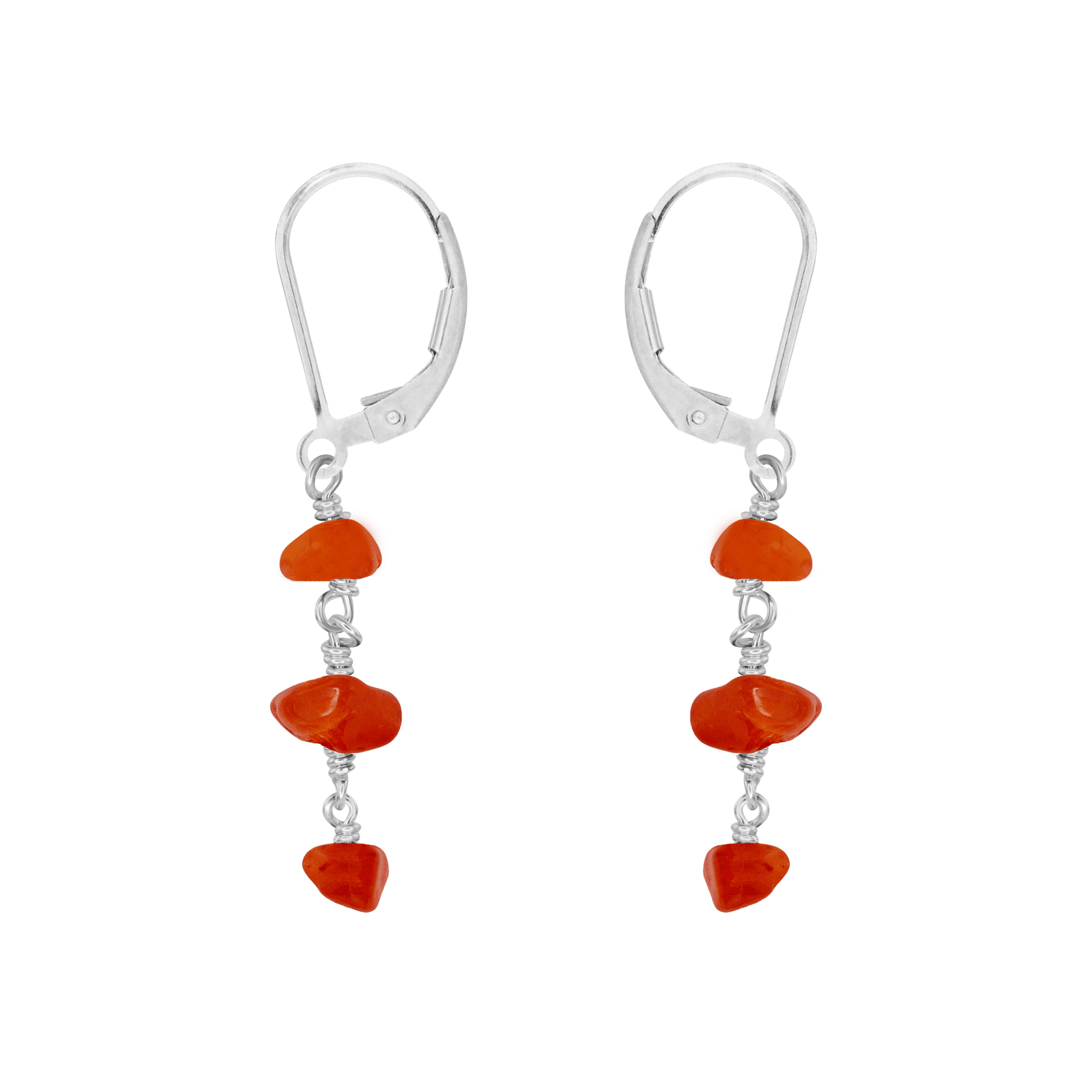 Carnelian Crystal Beaded Chain Dangle Leverback Earrings - Carnelian Crystal Beaded Chain Dangle Leverback Earrings - Sterling Silver - Luna Tide Handmade Crystal Jewellery