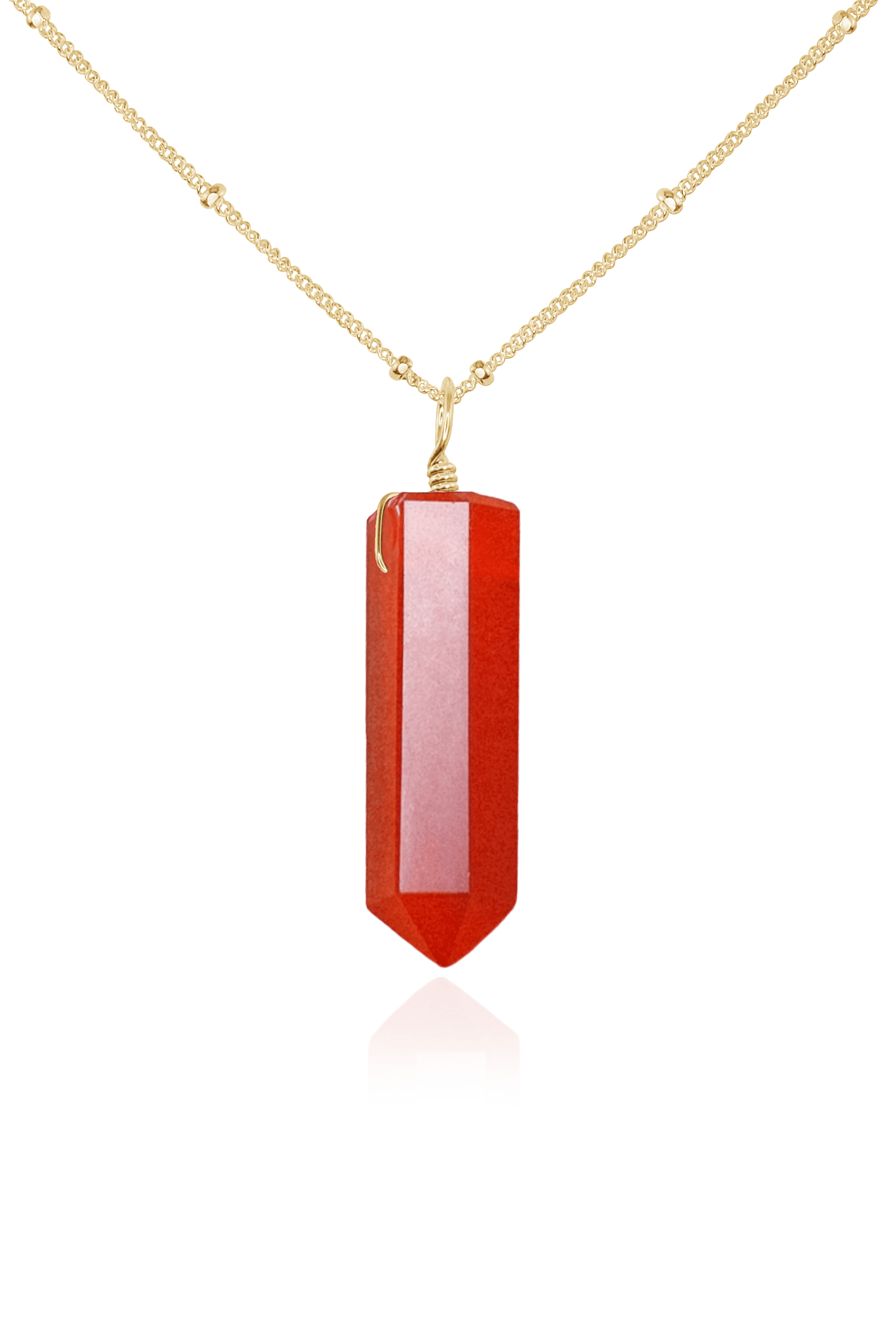 Carnelian Crystal Generator Point Pendant Necklace - Carnelian Crystal Generator Point Pendant Necklace - 14k Gold Fill / Satellite - Luna Tide Handmade Crystal Jewellery
