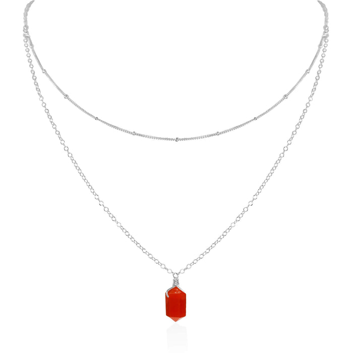 Carnelian Double Terminated Crystal Chain Layered Choker Necklace - Carnelian Double Terminated Crystal Chain Layered Choker Necklace - Sterling Silver - Luna Tide Handmade Crystal Jewellery