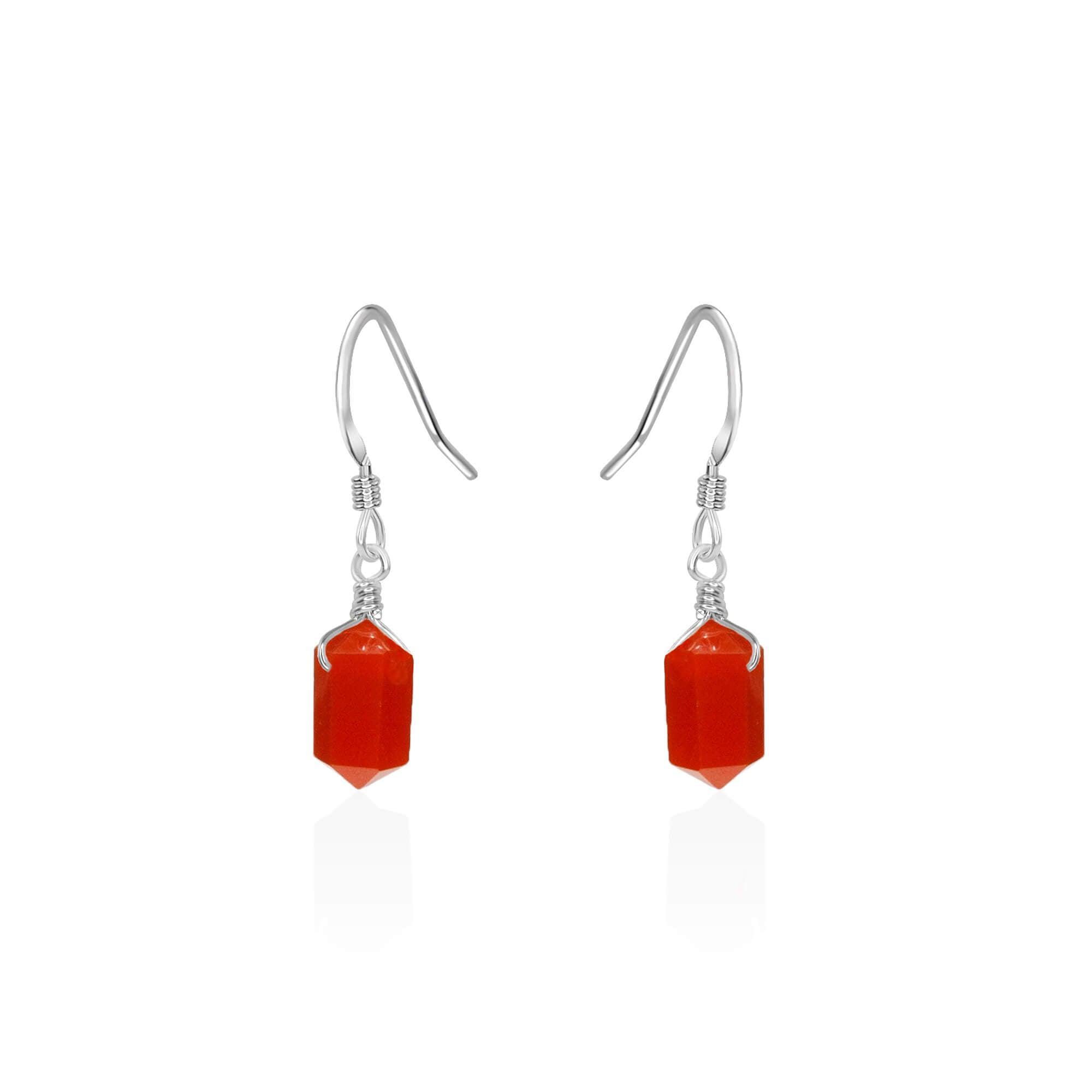 Carnelian Mini Double Terminated Crystal Point Dangle Drop Earrings - Carnelian Mini Double Terminated Crystal Point Dangle Drop Earrings - Sterling Silver - Luna Tide Handmade Crystal Jewellery