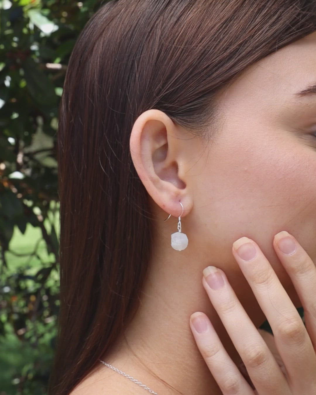 Raw Rainbow Moonstone Crystal Dangle Drop Earrings