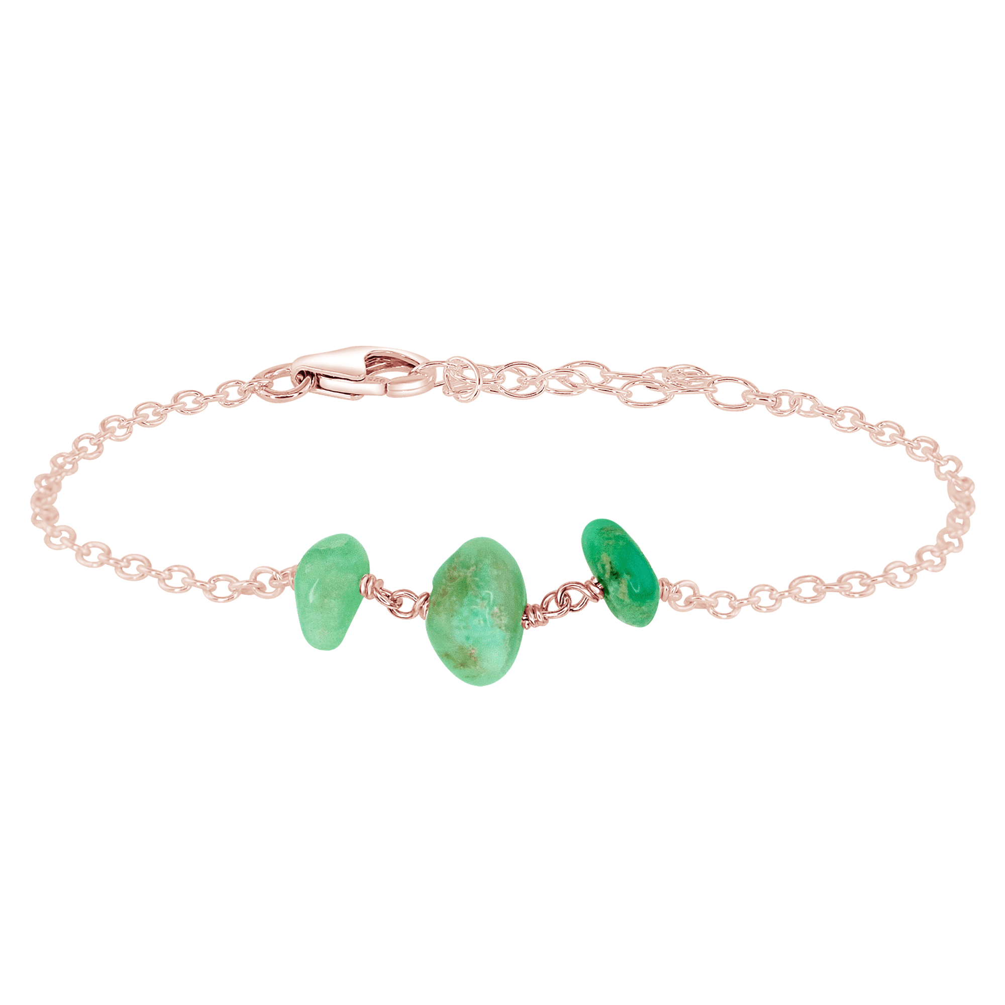 Chrysoprase Beaded Chain Bracelet - Chrysoprase Beaded Chain Bracelet - 14k Rose Gold Fill - Luna Tide Handmade Crystal Jewellery