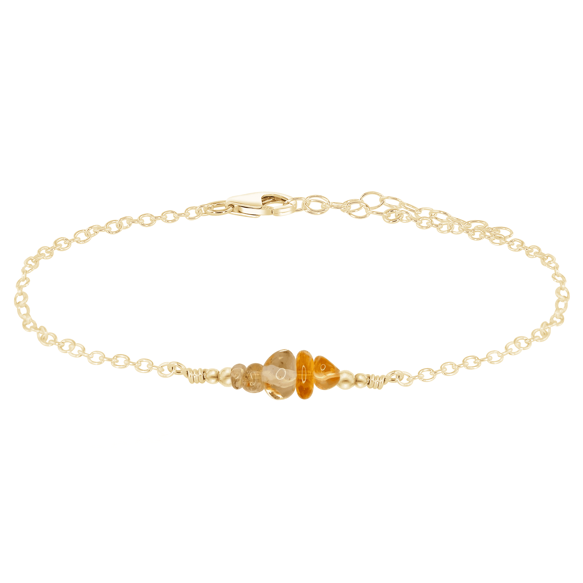 Citrine Chip Bead Bar Anklet - Citrine Chip Bead Bar Anklet - 14k Gold Fill - Luna Tide Handmade Crystal Jewellery