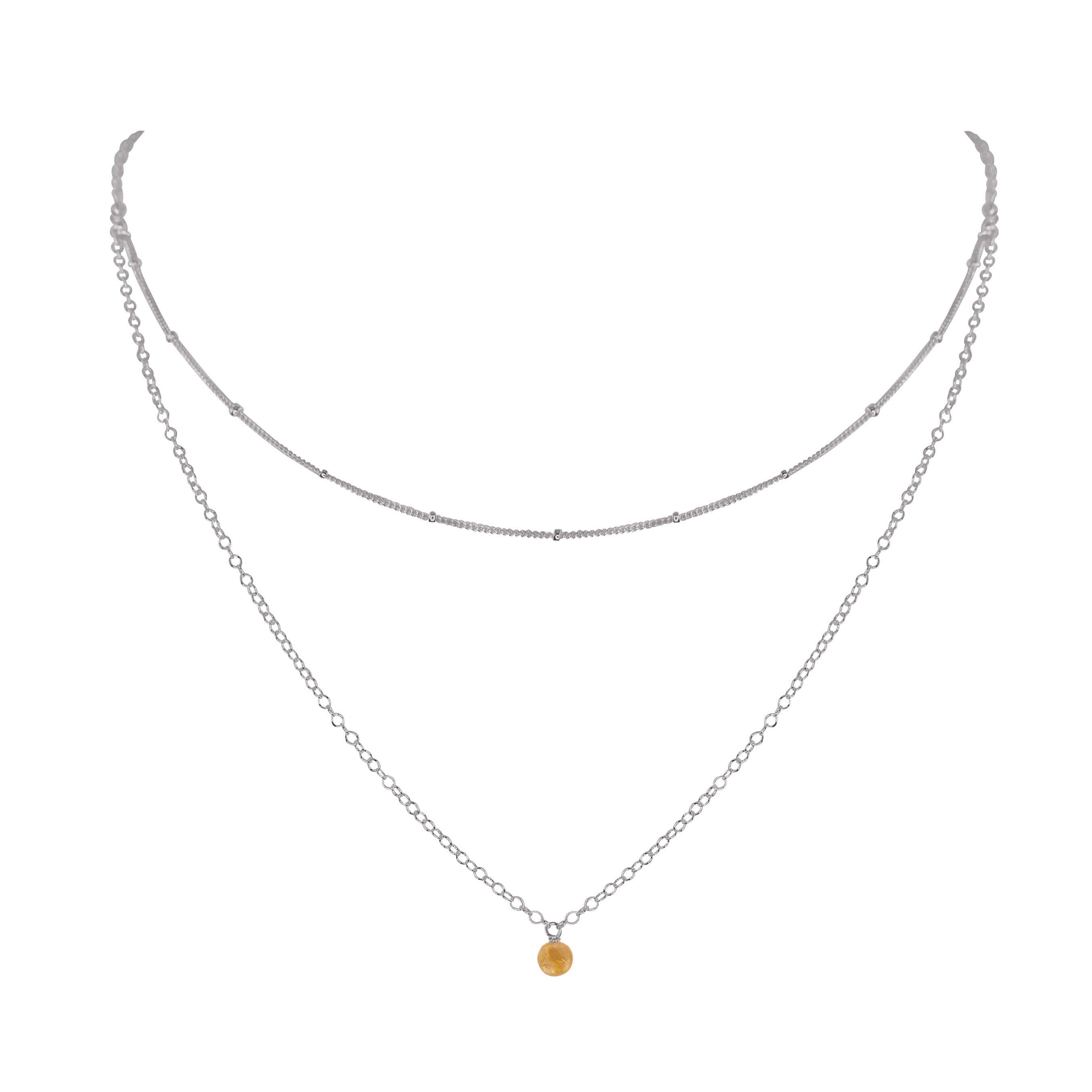 Citrine Gemstone Chain Layered Choker Necklace - Citrine Gemstone Chain Layered Choker Necklace - Stainless Steel - Luna Tide Handmade Crystal Jewellery