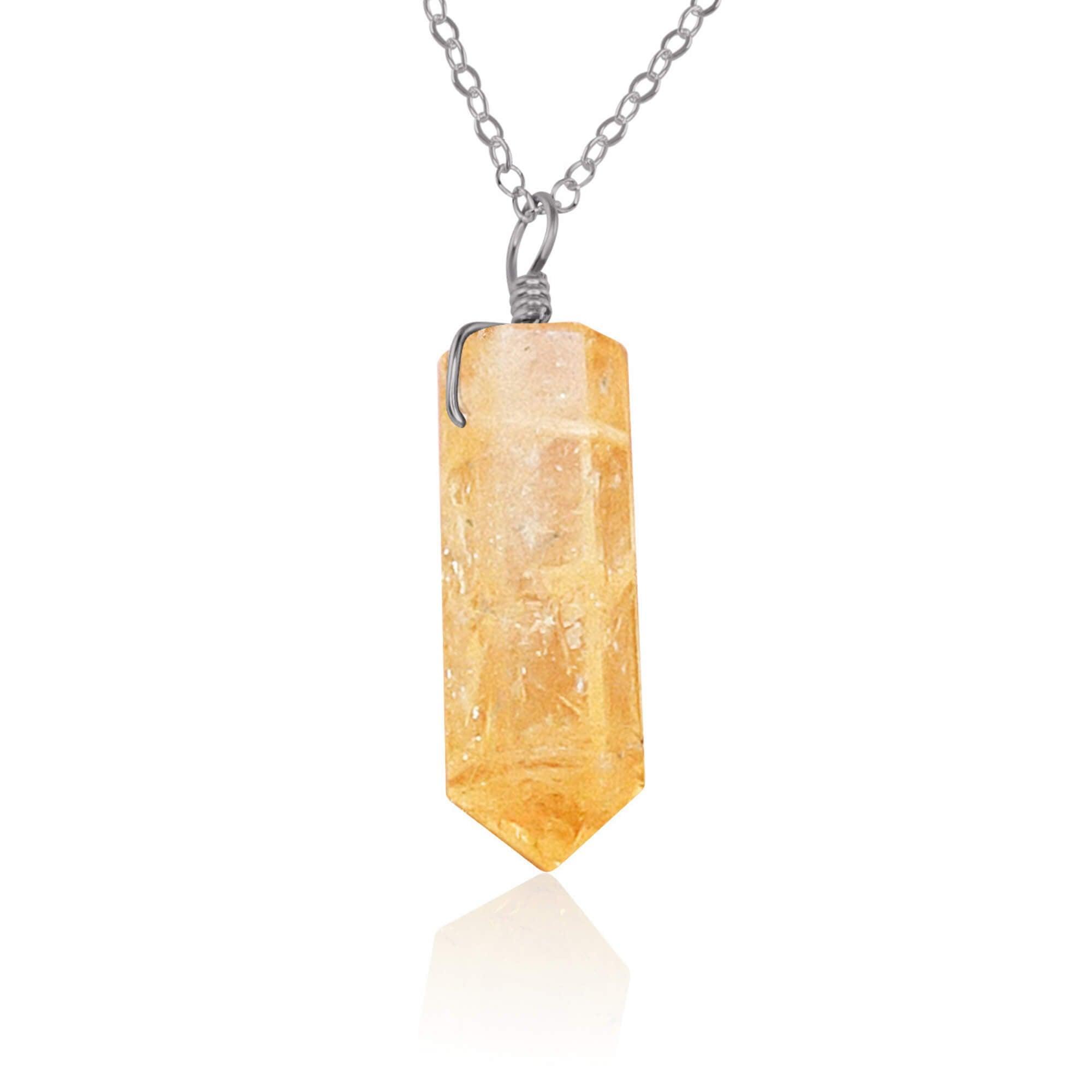 Citrine Gemstone Generator Tower Point Pendant Necklace - Citrine Gemstone Generator Tower Point Pendant Necklace - Stainless Steel / Cable - Luna Tide Handmade Crystal Jewellery
