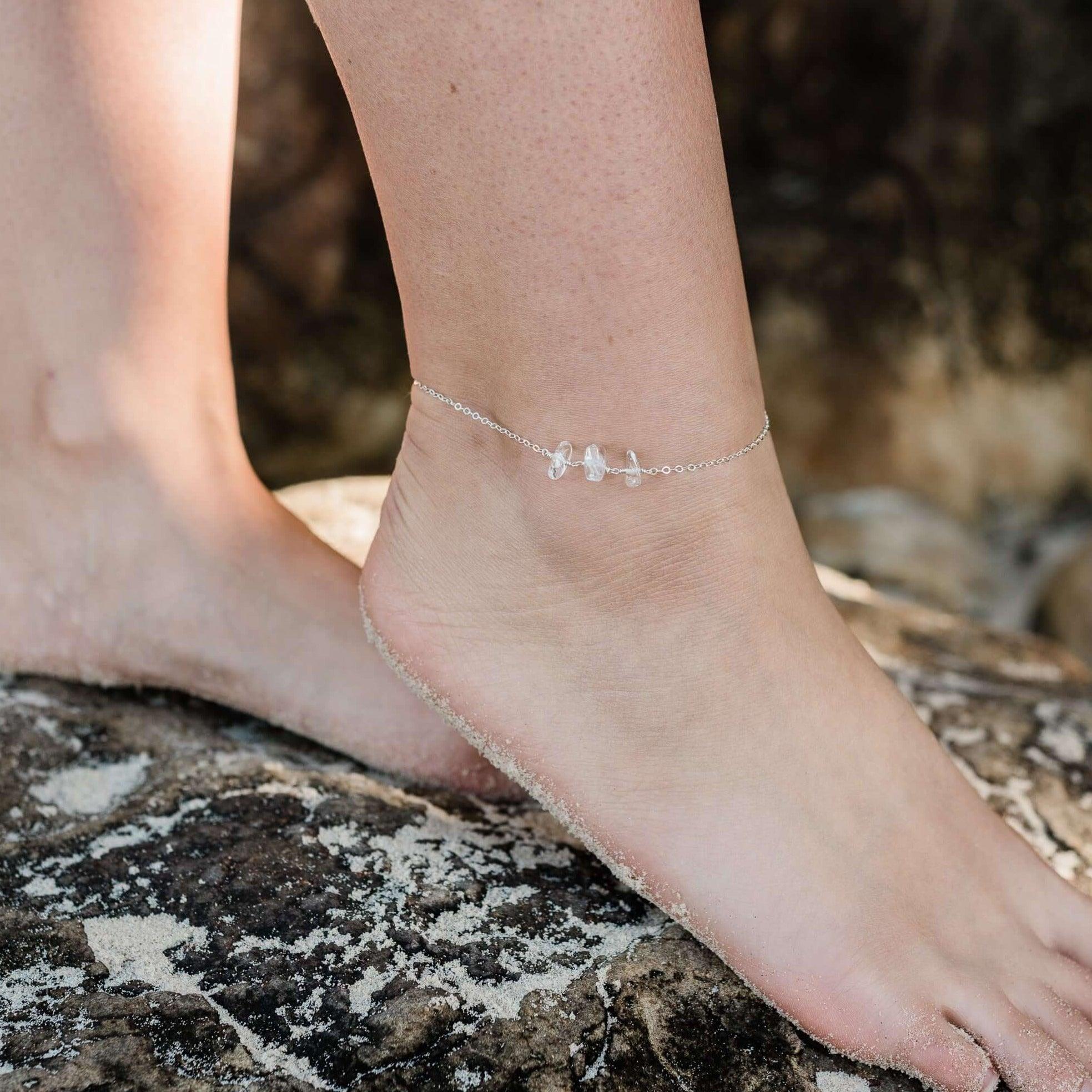 Crystal Quartz Beaded Chain Anklet - Crystal Quartz Beaded Chain Anklet - 14k Gold Fill - Luna Tide Handmade Crystal Jewellery