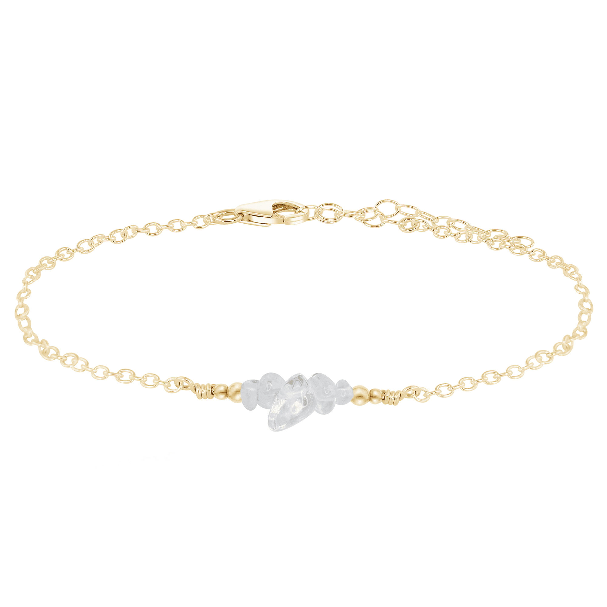 Crystal quartz Chip Bead Bar Anklet - Crystal quartz Chip Bead Bar Anklet - 14k Gold Fill - Luna Tide Handmade Crystal Jewellery