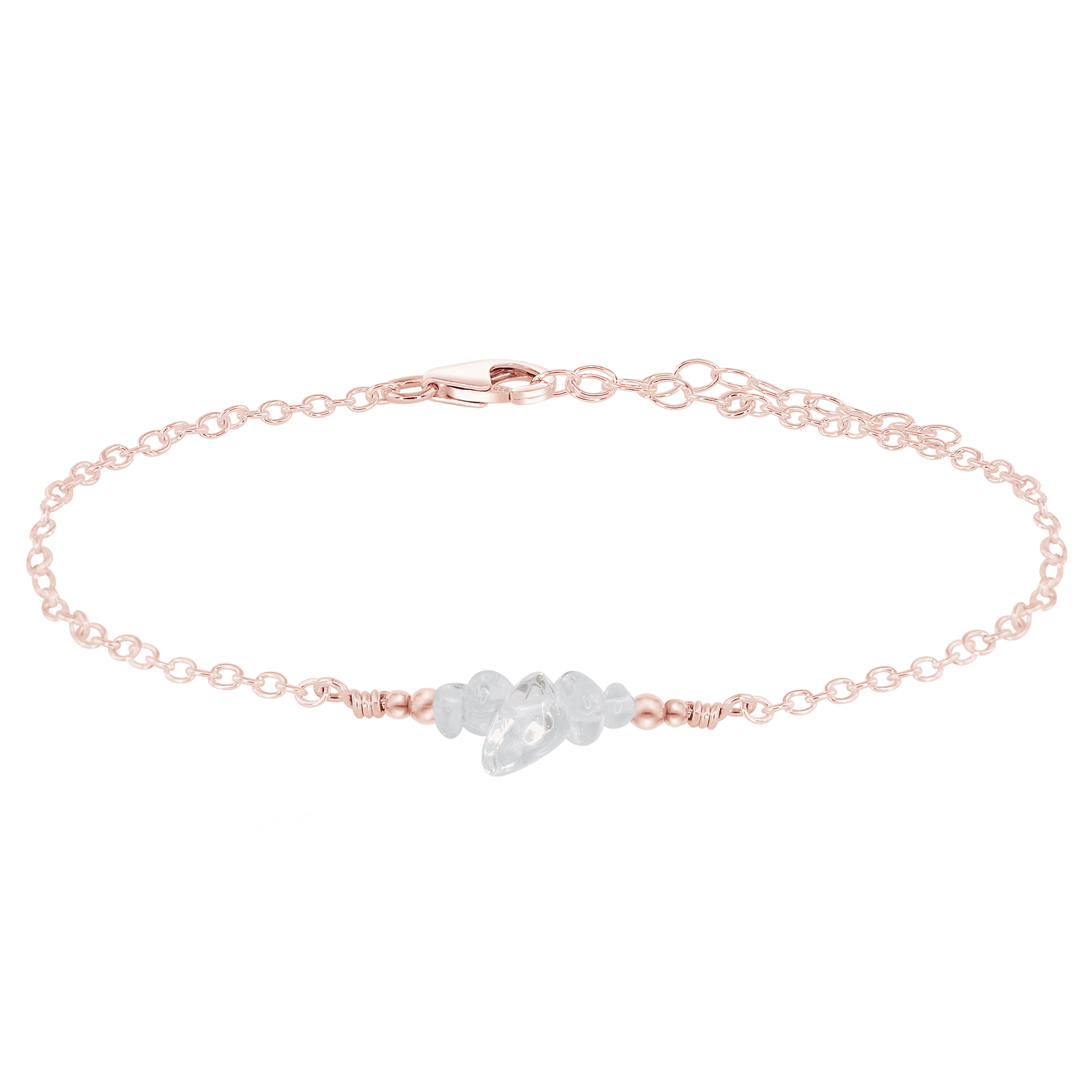 Crystal quartz Chip Bead Bar Anklet - Crystal quartz Chip Bead Bar Anklet - 14k Rose Gold Fill - Luna Tide Handmade Crystal Jewellery