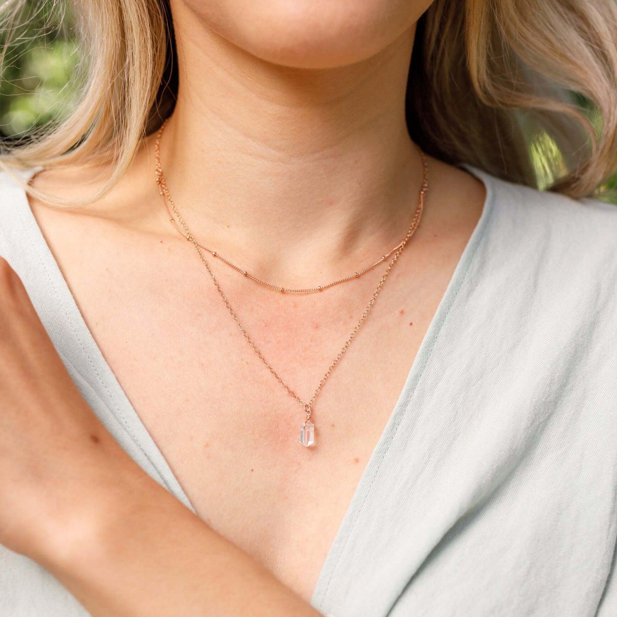 Crystal Quartz Double Terminated Crystal Chain Layered Choker Necklace - Crystal Quartz Double Terminated Crystal Chain Layered Choker Necklace - 14k Gold Fill - Luna Tide Handmade Crystal Jewellery