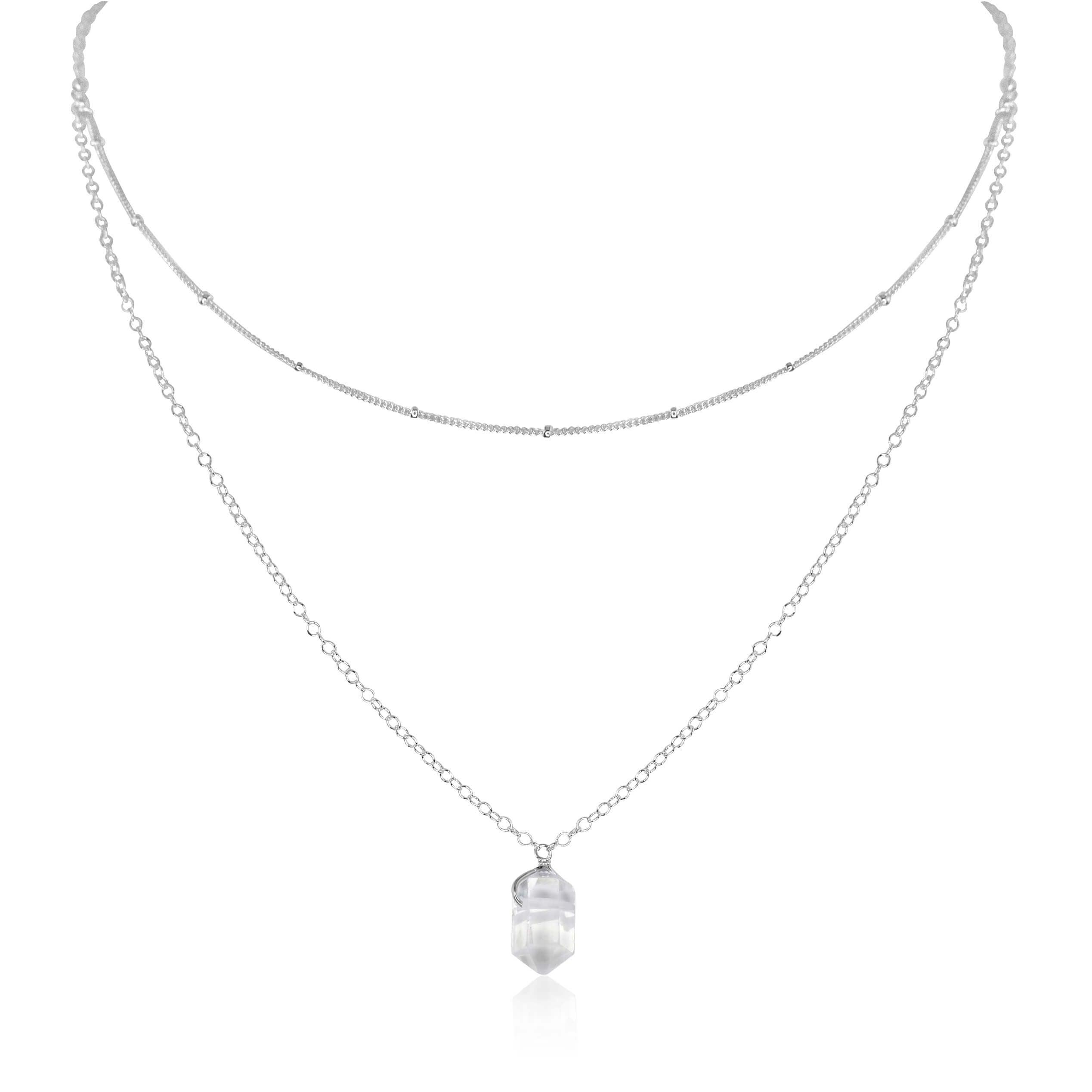 Crystal Quartz Double Terminated Crystal Chain Layered Choker Necklace - Crystal Quartz Double Terminated Crystal Chain Layered Choker Necklace - Sterling Silver - Luna Tide Handmade Crystal Jewellery