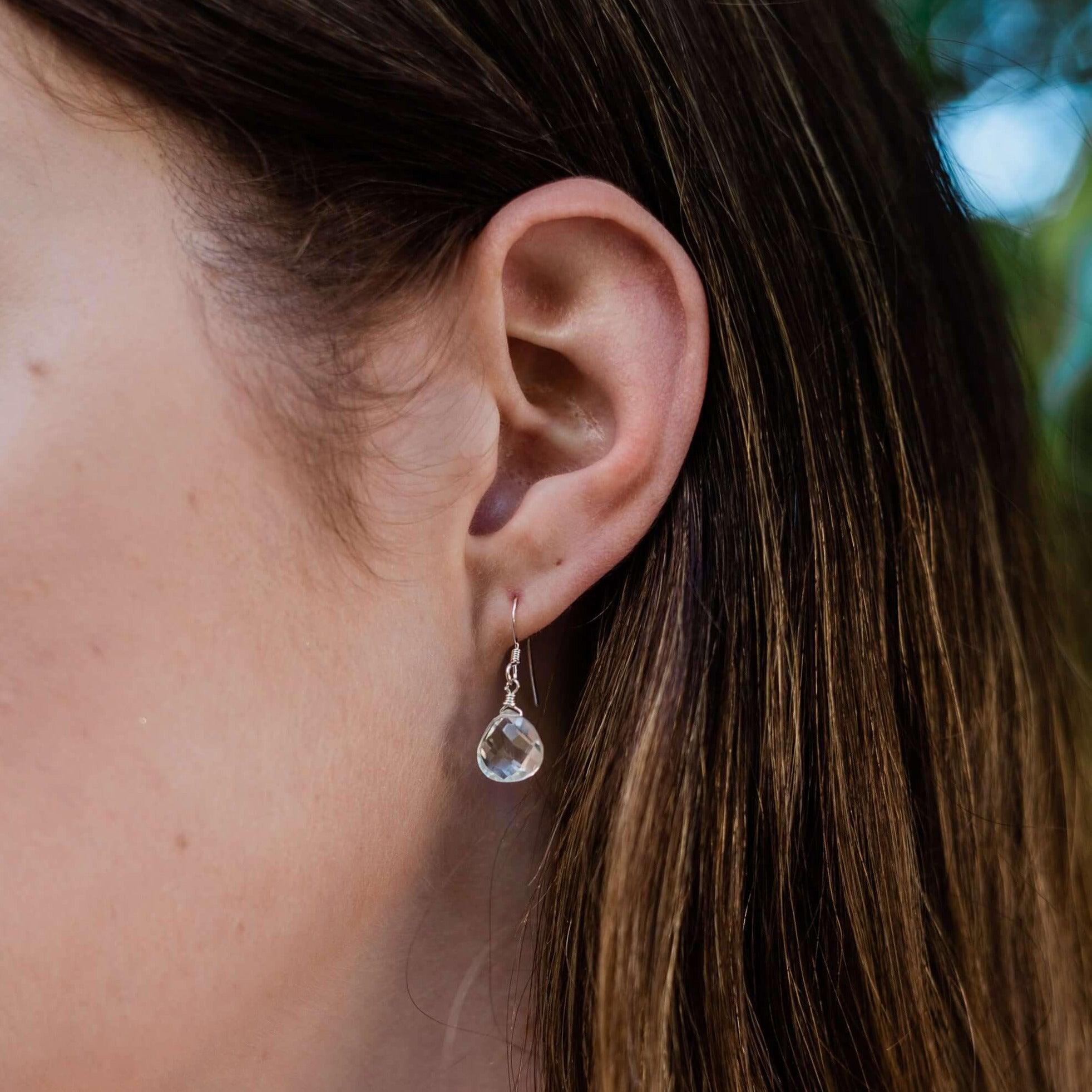 Crystal Quartz Gemstone Teardrop Dangle Earrings - Crystal Quartz Gemstone Teardrop Dangle Earrings - Sterling Silver - Luna Tide Handmade Crystal Jewellery