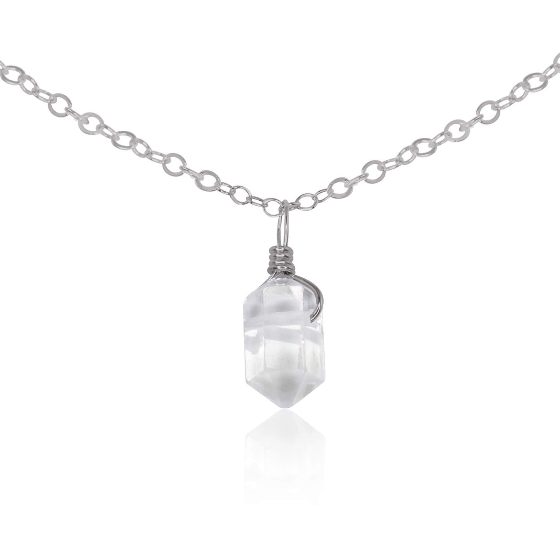 Crystal Quartz Mini Double Terminated Crystal Point Pendant Choker Necklace - Crystal Quartz Mini Double Terminated Crystal Point Pendant Choker Necklace - Stainless Steel / Cable - Luna Tide Handmade Crystal Jewellery