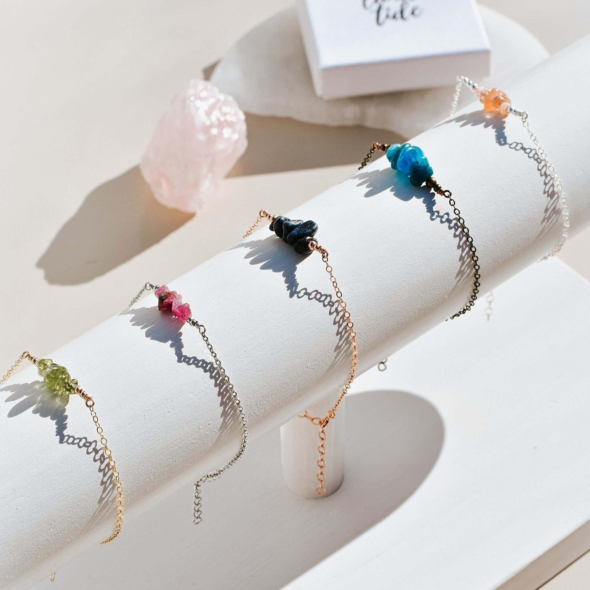 Chip Bead Bar Bracelet - Bronze - Stainless Steel - Sterling Silver - 14K Rose Gold Fill - 14K Gold Fill - Luna Tide Handmade Jewellery