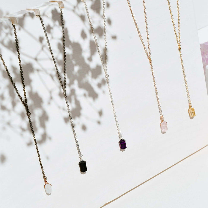 Double Terminated Crystal Lariat - Bronze - Stainless Steel - Sterling Silver - 14K Rose Gold Fill - 14K Gold Fill - Luna Tide Handmade Jewellery