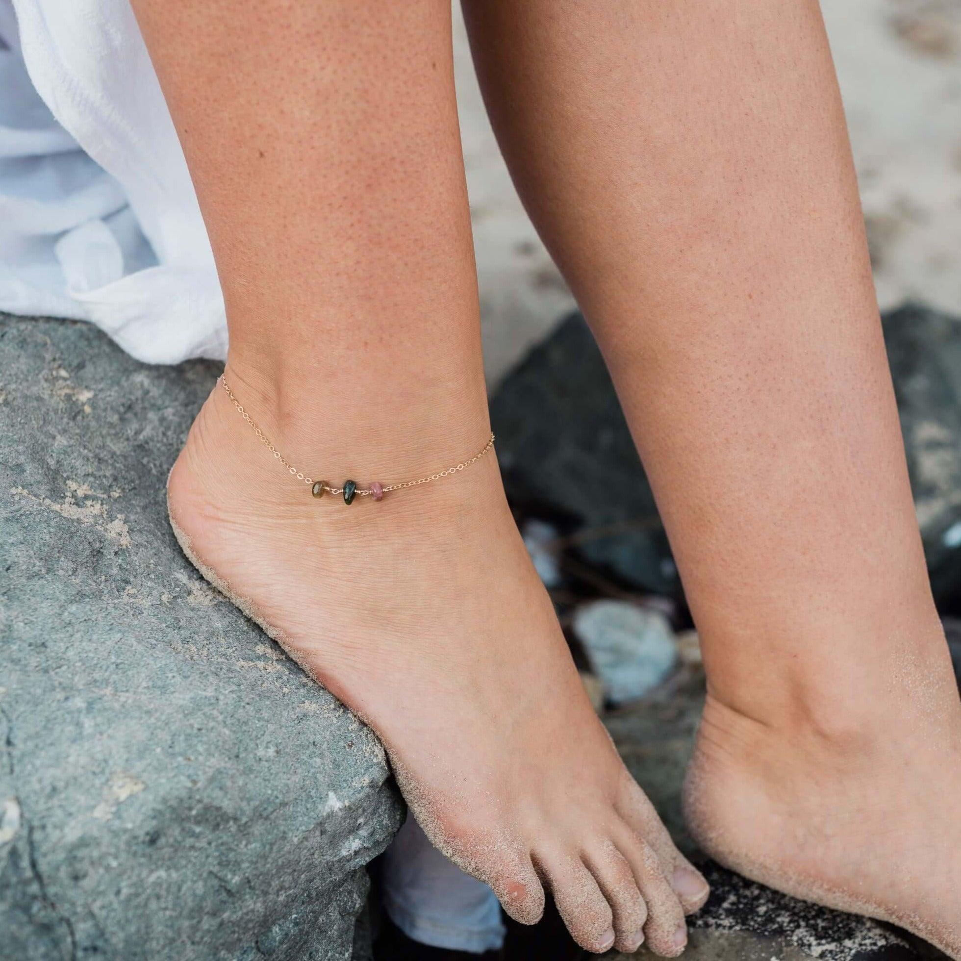 Beaded Chain Anklet - 14K Gold Fill - Luna Tide Handmade Jewellery