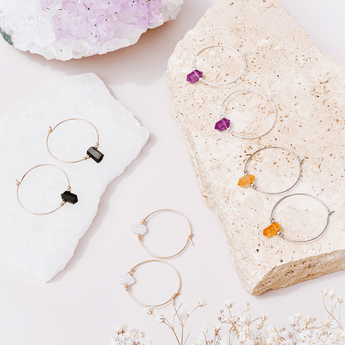 Custom Large Hoop Double Terminated Crystal Point Earrings - Custom Large Hoop Double Terminated Crystal Point Earrings - 14k Gold Fill / 20mm - Luna Tide Handmade Crystal Jewellery