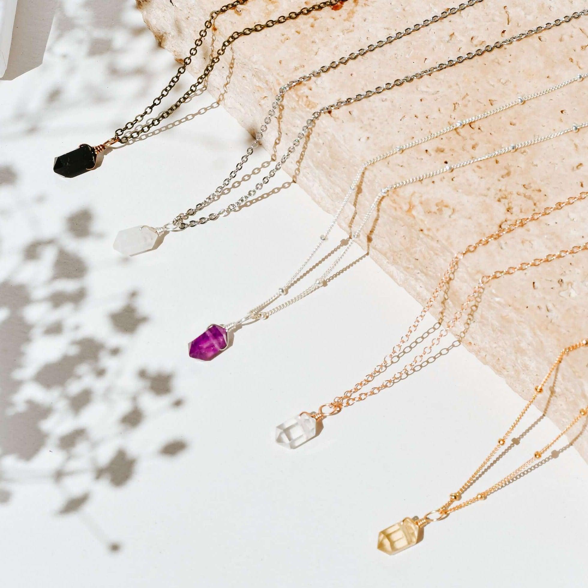 Double Terminated Crystal Pendant Necklace - Bronze - Stainless Steel - Sterling Silver - 14K Rose Gold Fill - 14K Gold Fill - Luna Tide Handmade Jewellery