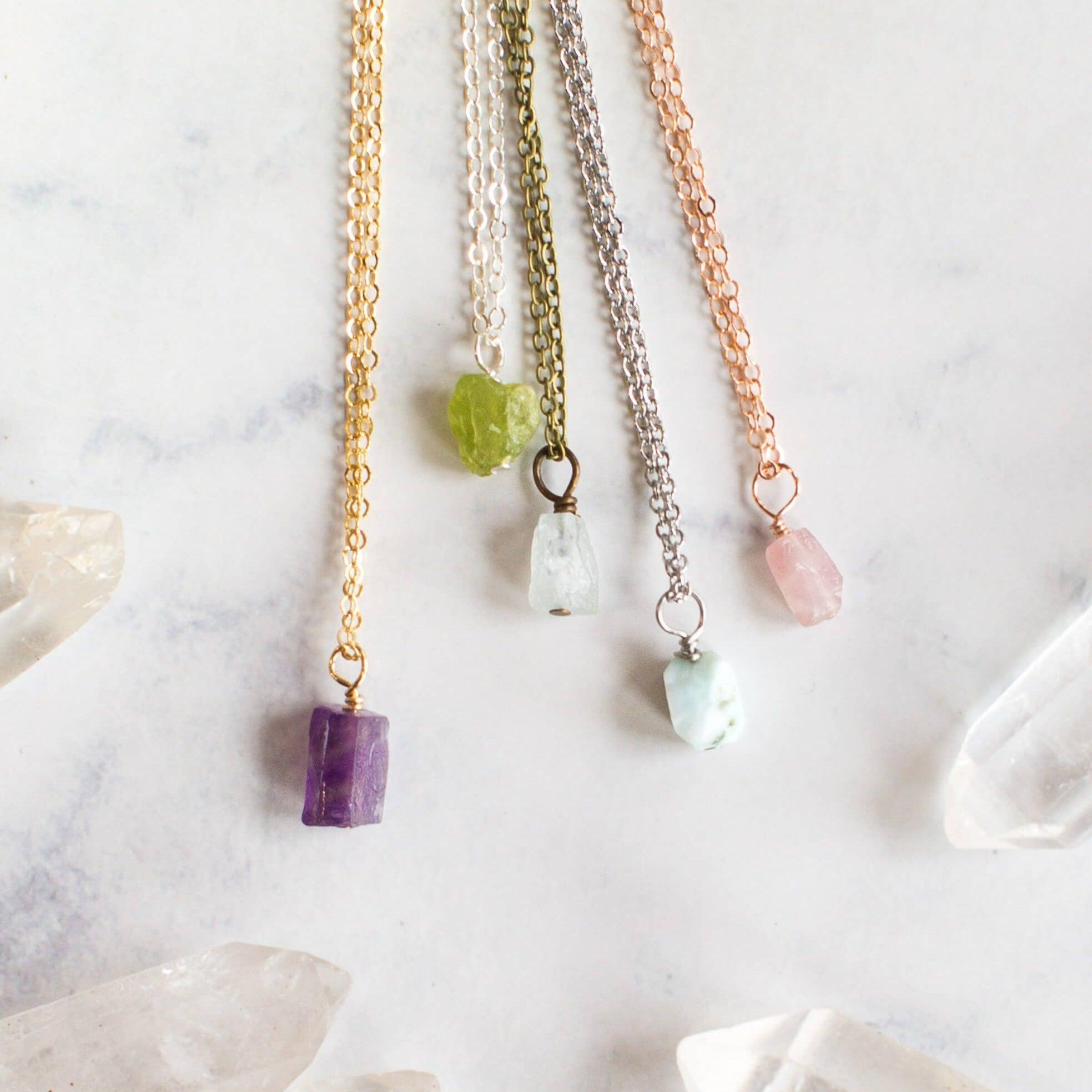 Raw Crystal Pendant Necklace - Bronze - 14K Gold Fill - Sterling Silver - Stainless Steel - 14K Rose Gold Fill - Luna Tide Handmade Jewellery