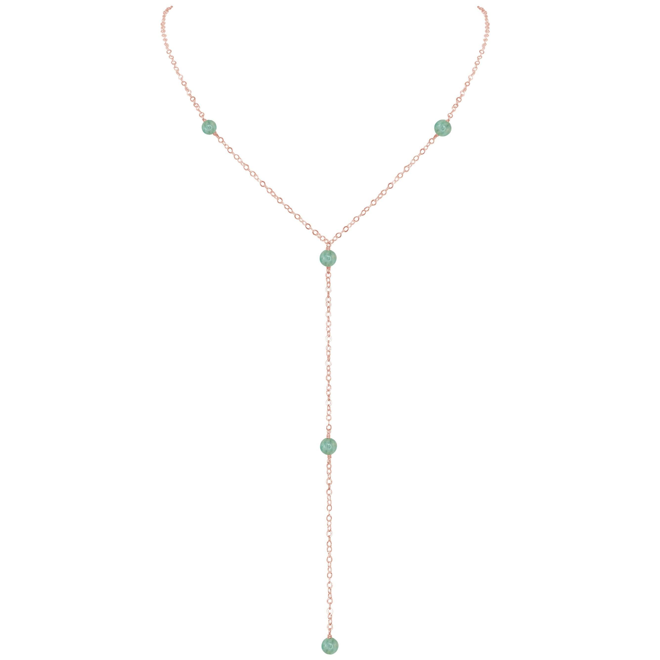 Dainty Amazonite Lariat Necklace - Dainty Amazonite Lariat Necklace - 14k Rose Gold Fill - Luna Tide Handmade Crystal Jewellery