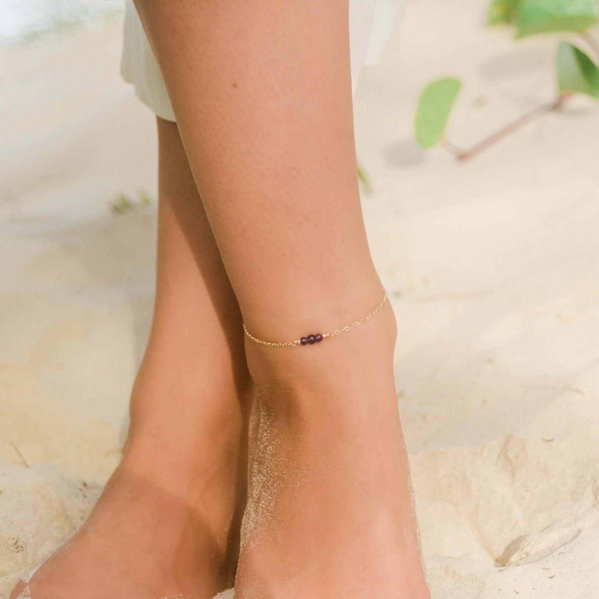 Dainty Amethyst Gemstone Anklet - Dainty Amethyst Gemstone Anklet - Sterling Silver - Luna Tide Handmade Crystal Jewellery