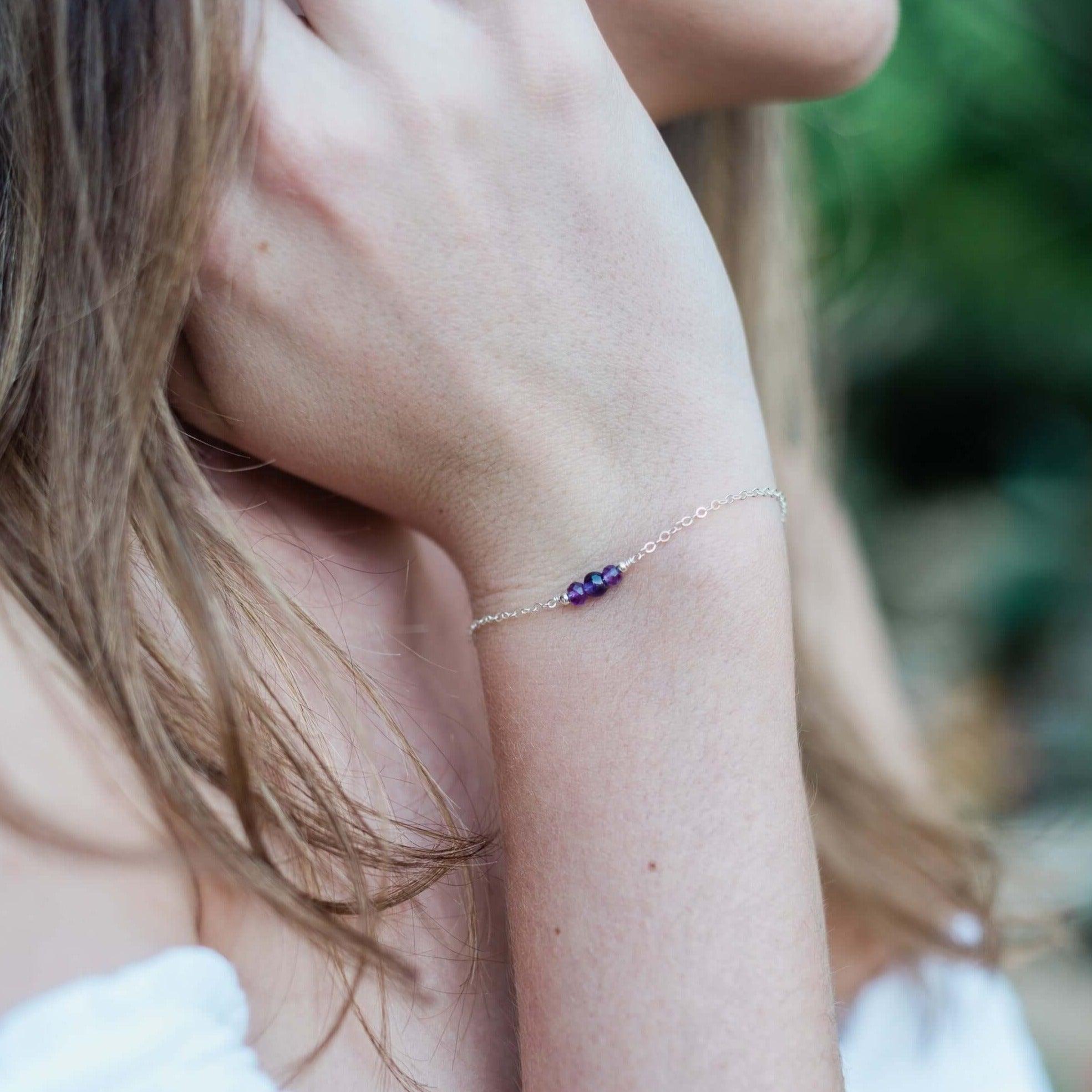 Dainty Amethyst Gemstone Bracelet - Dainty Amethyst Gemstone Bracelet - Sterling Silver - Luna Tide Handmade Crystal Jewellery