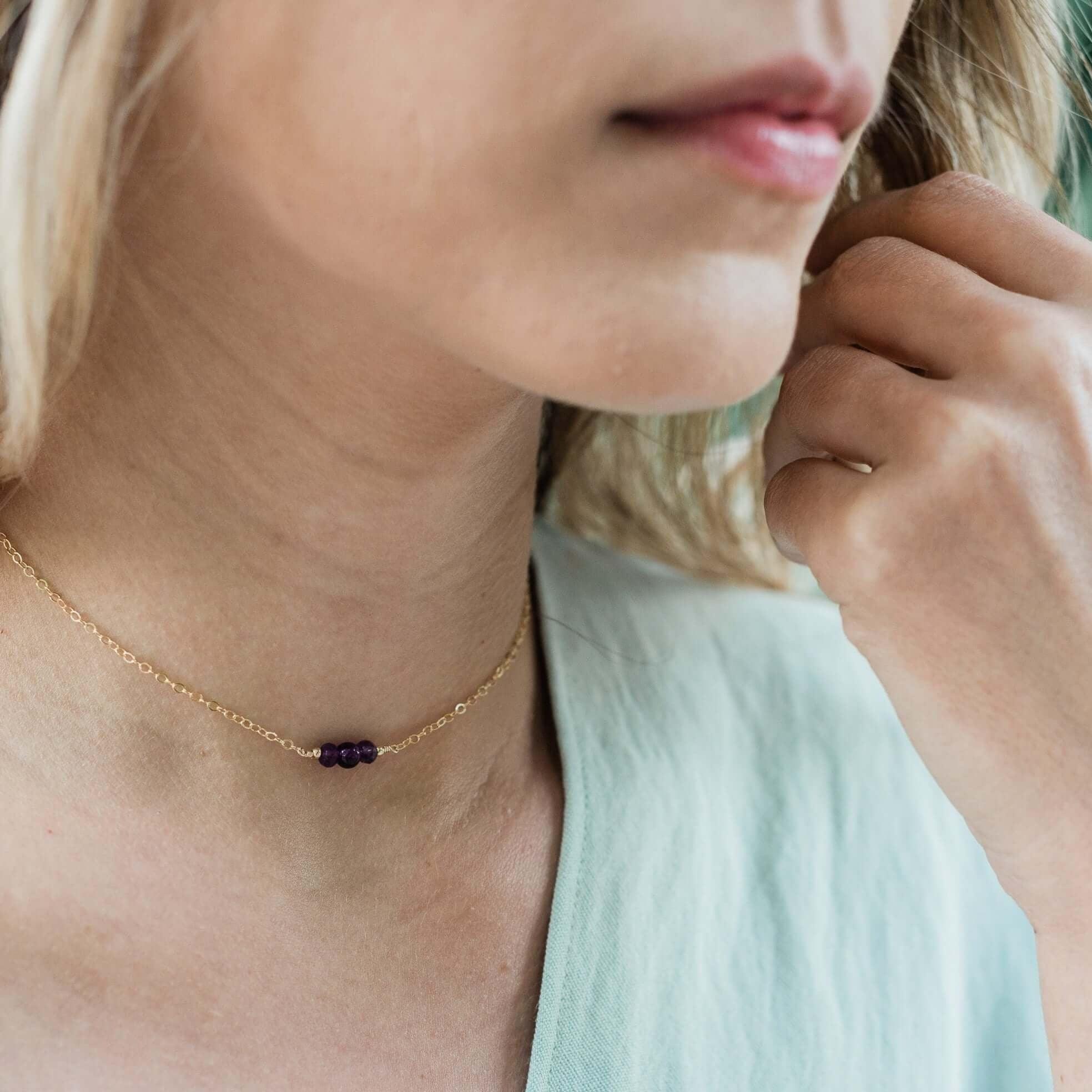 Dainty Amethyst Gemstone Choker Necklace - Dainty Amethyst Gemstone Choker Necklace - Sterling Silver - Luna Tide Handmade Crystal Jewellery