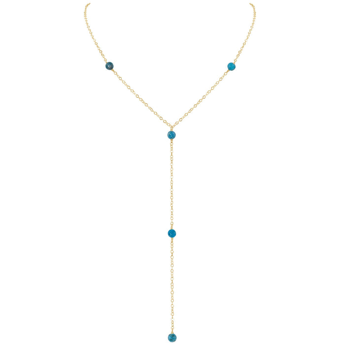 Dainty Apatite Lariat Necklace - Dainty Apatite Lariat Necklace - 14k Gold Fill - Luna Tide Handmade Crystal Jewellery