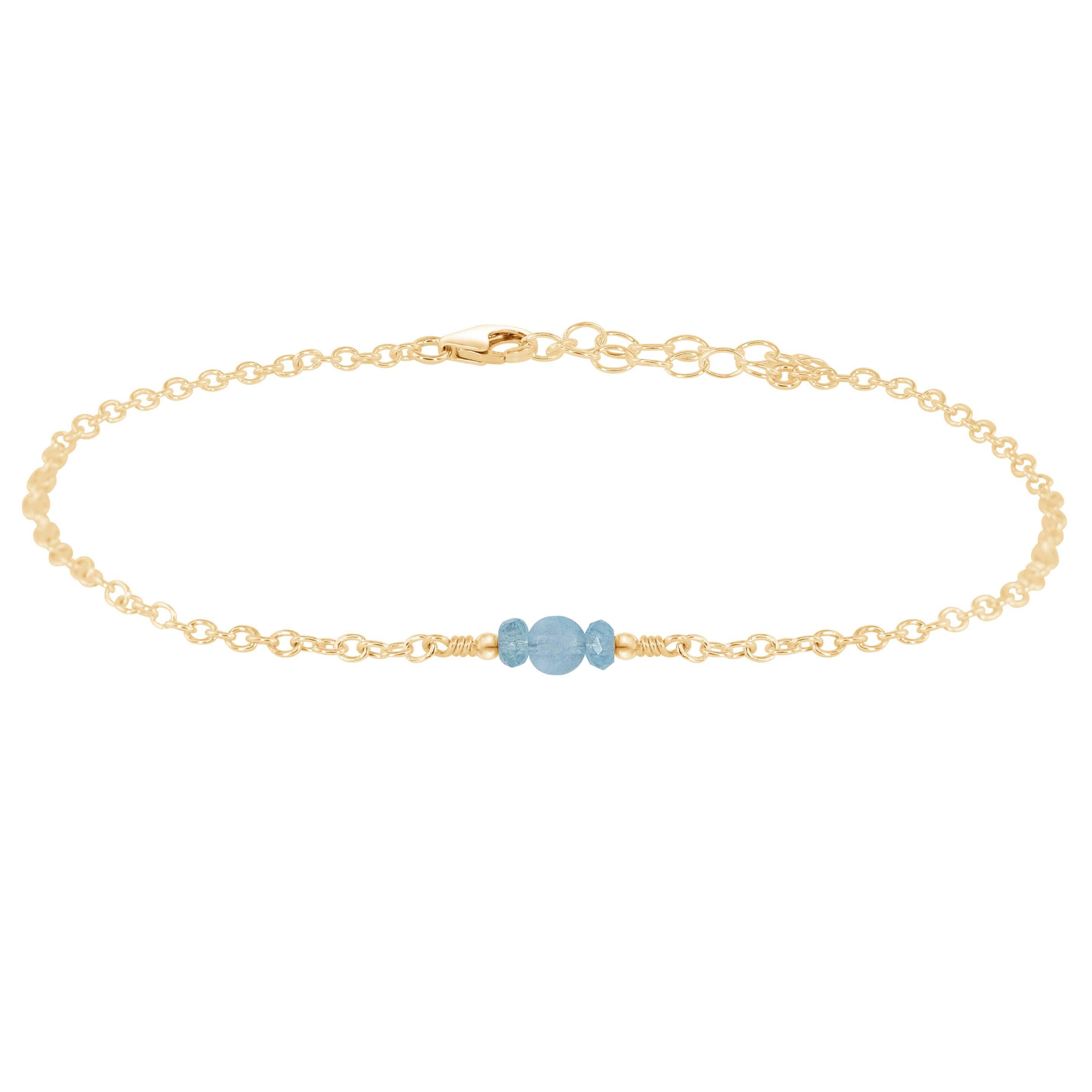 Dainty Aquamarine Gemstone Anklet - Dainty Aquamarine Gemstone Anklet - 14k Gold Fill - Luna Tide Handmade Crystal Jewellery