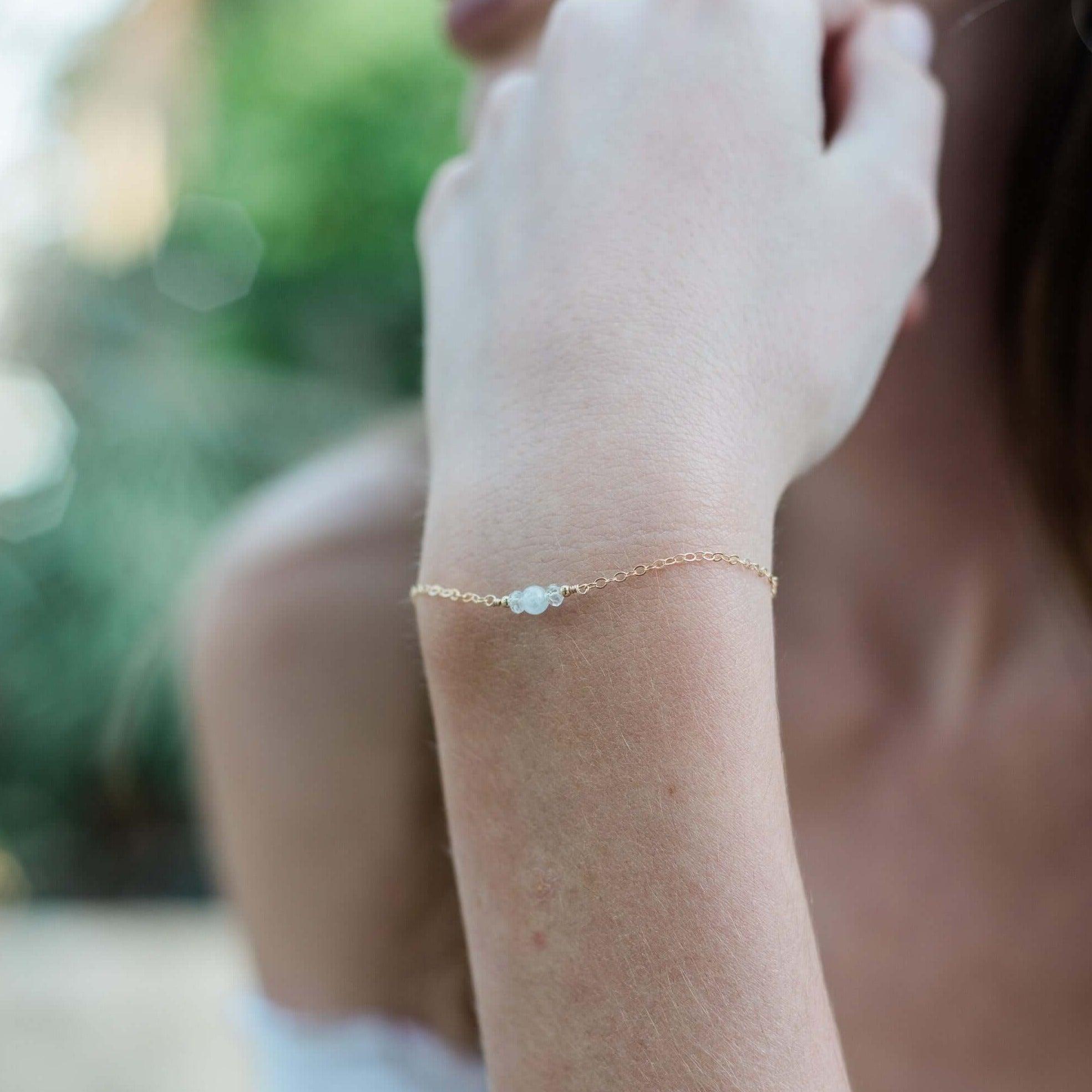 Dainty Aquamarine Gemstone Bracelet - Dainty Aquamarine Gemstone Bracelet - Sterling Silver - Luna Tide Handmade Crystal Jewellery