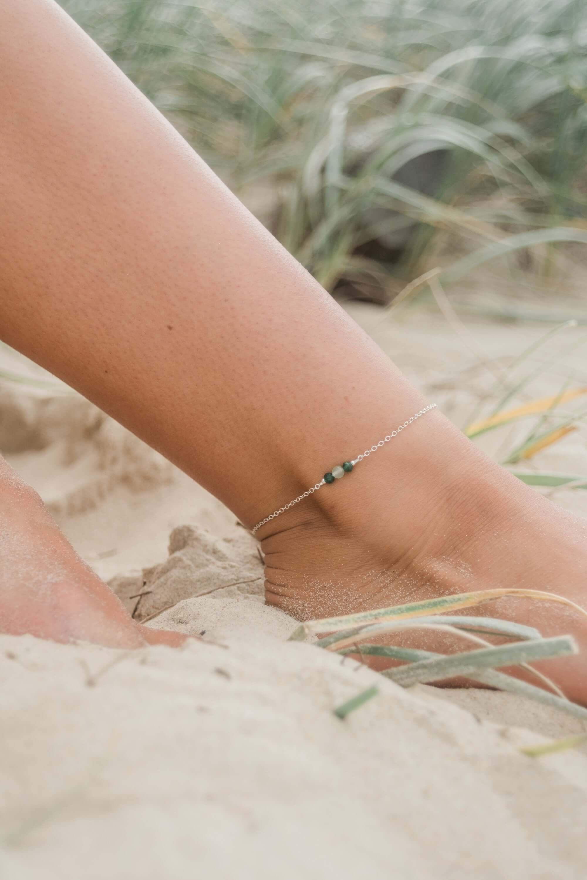 Dainty Aventurine Gemstone Anklet - Dainty Aventurine Gemstone Anklet - Sterling Silver - Luna Tide Handmade Crystal Jewellery
