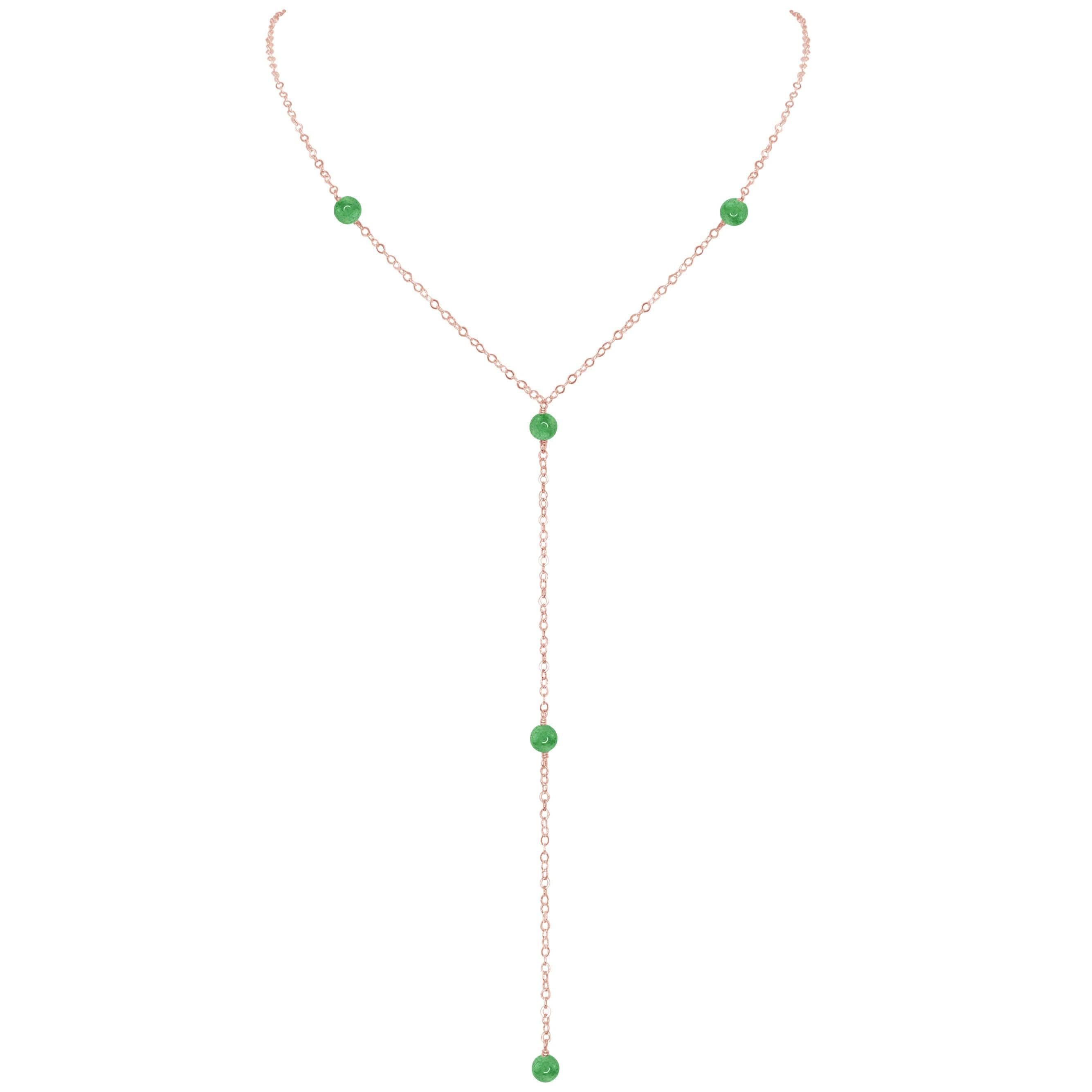 Dainty Aventurine Lariat Necklace - Dainty Aventurine Lariat Necklace - 14k Rose Gold Fill - Luna Tide Handmade Crystal Jewellery