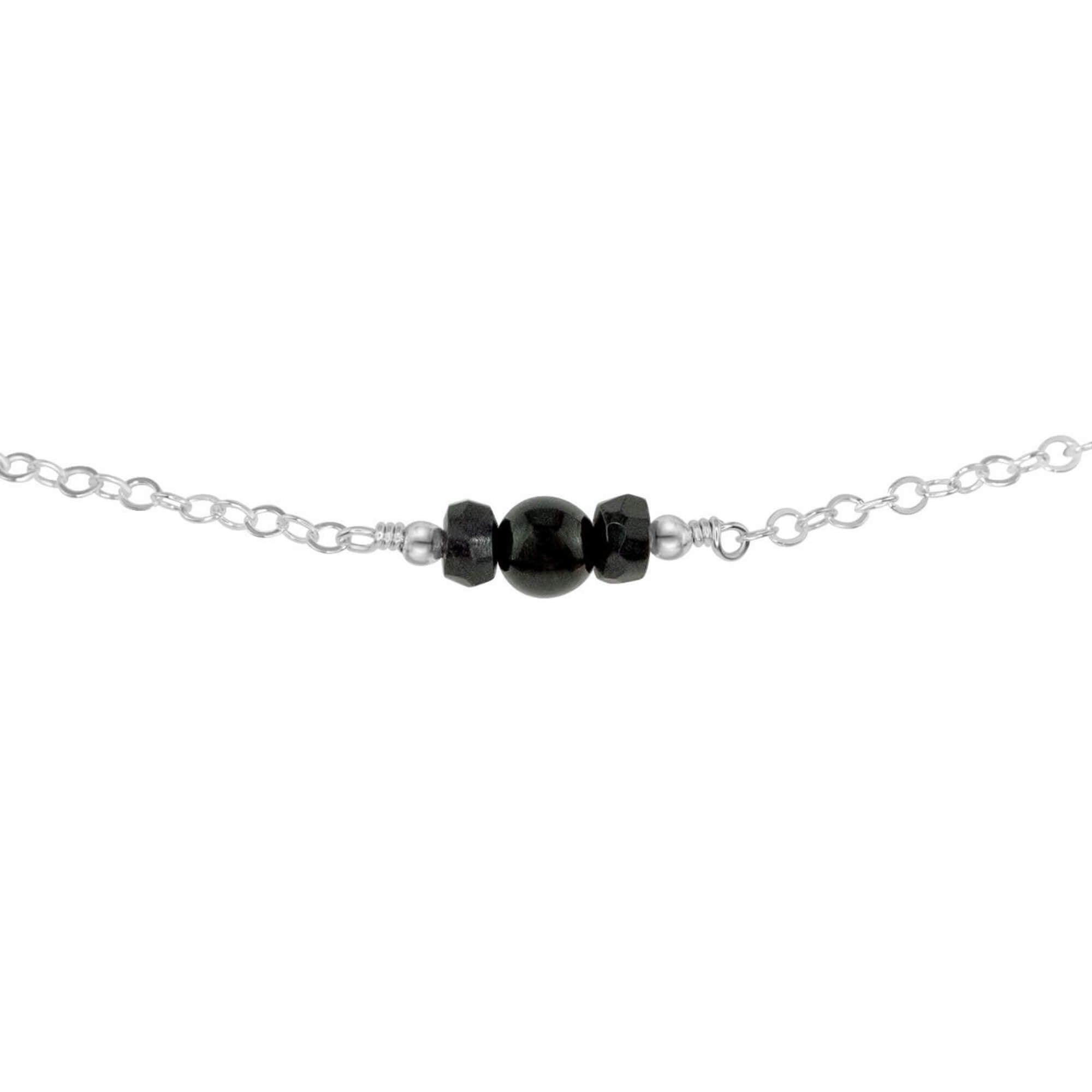 Dainty Black Tourmaline Gemstone Choker Necklace - Dainty Black Tourmaline Gemstone Choker Necklace - Sterling Silver - Luna Tide Handmade Crystal Jewellery