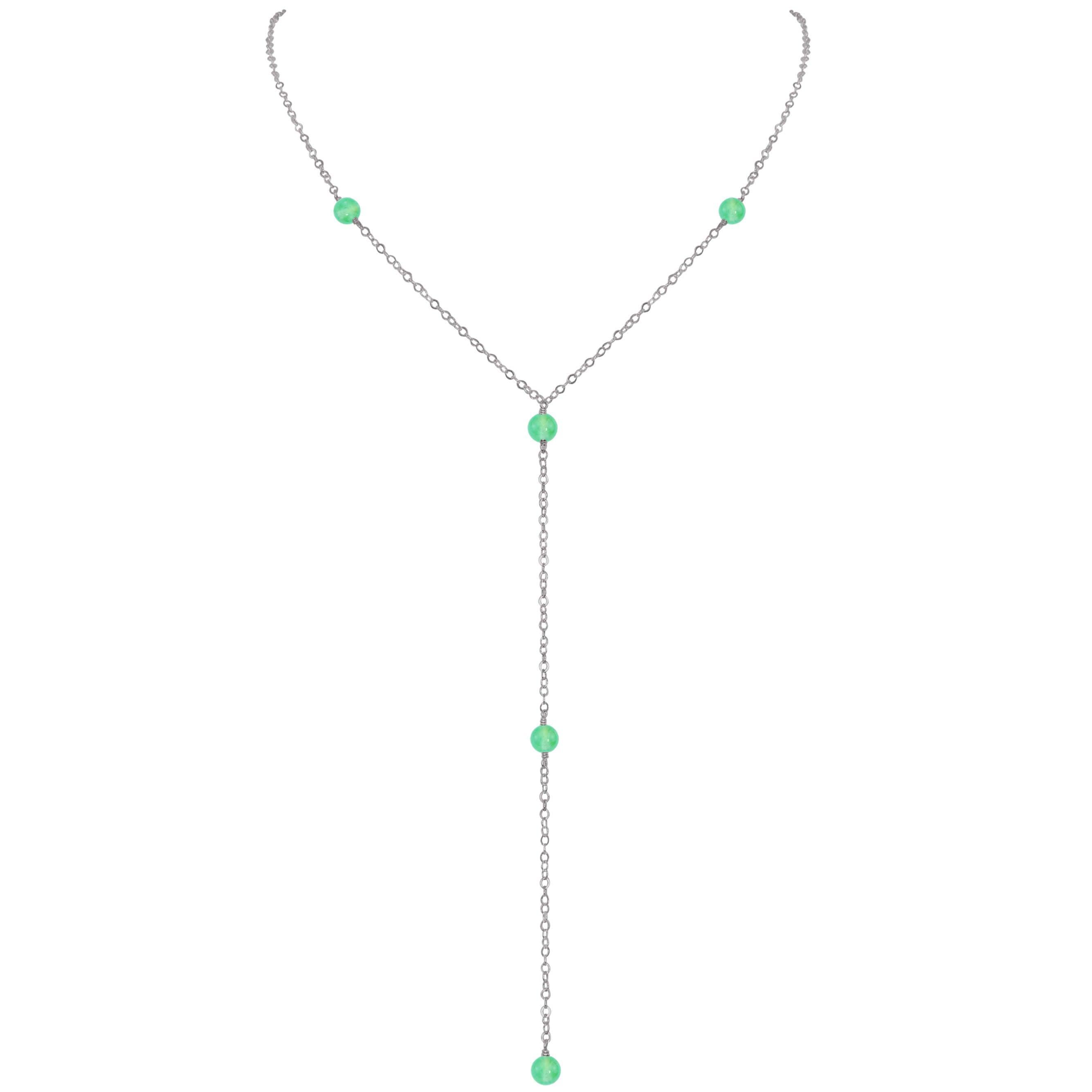 Dainty Chrysoprase Lariat Necklace - Dainty Chrysoprase Lariat Necklace - Stainless Steel - Luna Tide Handmade Crystal Jewellery